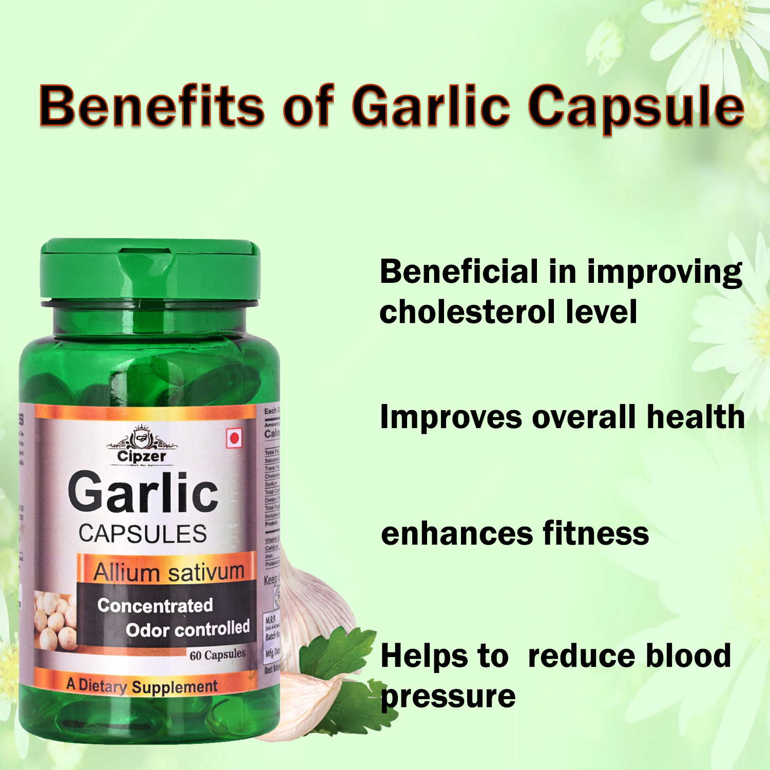 Cipzer Garlic Softgel Capsule|Helps to  reduce blood pressure(Pack of 1 )-60 capsules image