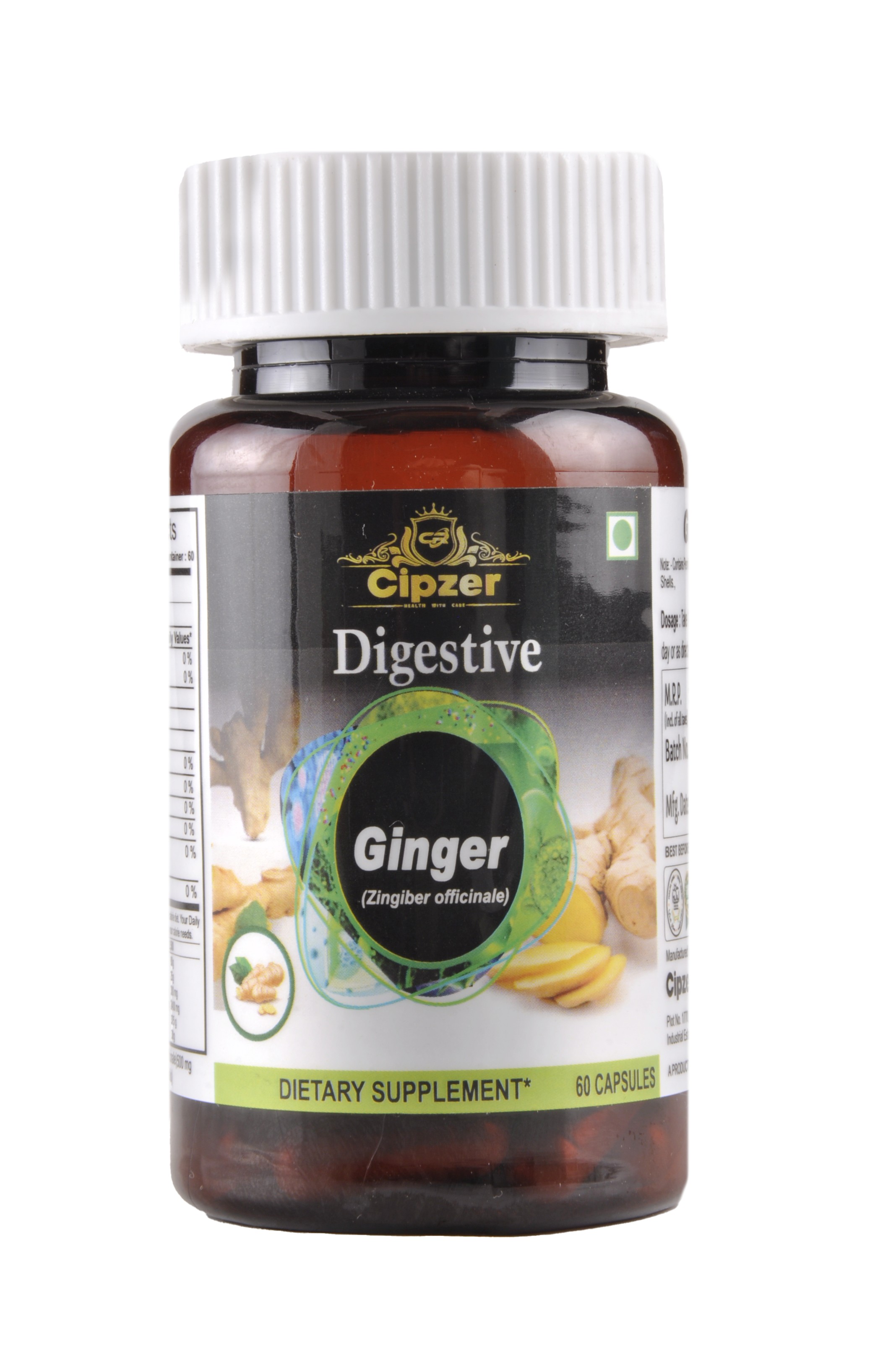 Cipzer Ginger Capsule | Cipzer l Ginger Capsules controlss cholesterol levels, supports the immune system and supports cardiovascular health-(Pack of 1)60 Capsules image