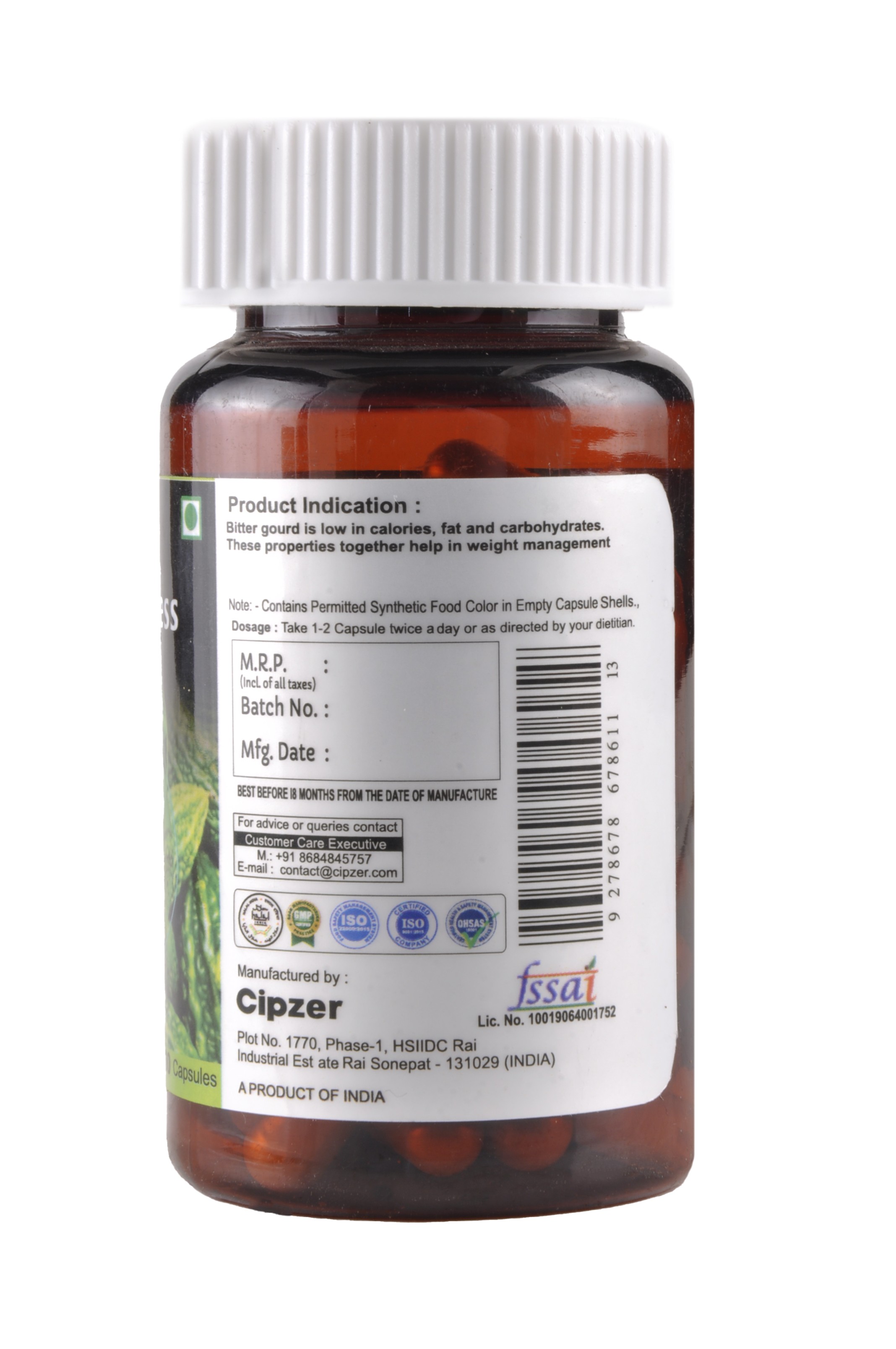 Cipzer Karela Capsule | Helps in regulating blood sugar level and also helps in boosting the metabolism(Pack of 1)-60 Capsules image