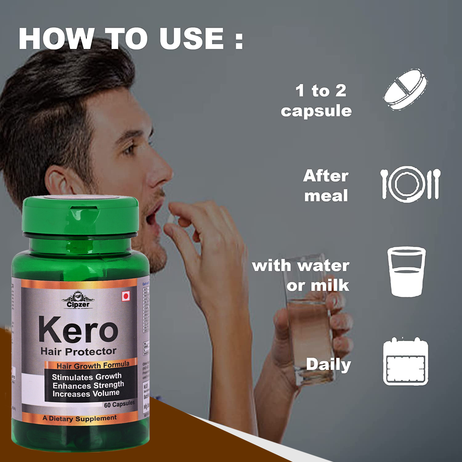 Cipzer Kero Hair Protector Capsules|Beneficial in reducing hair loss and boosts hair growth(Pack of 1)-60 Capsules image