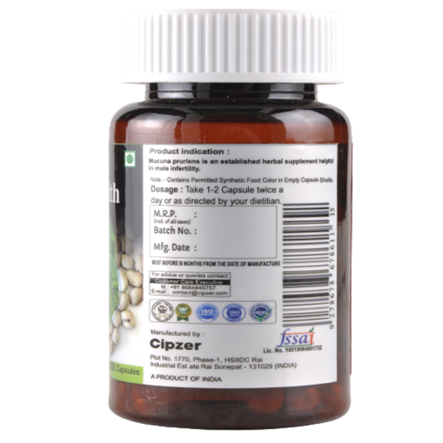 Cipzer Mucuna Capsule|Helps to enhance mood |Gives wellness to men-(Pack of 1)60 capsules image