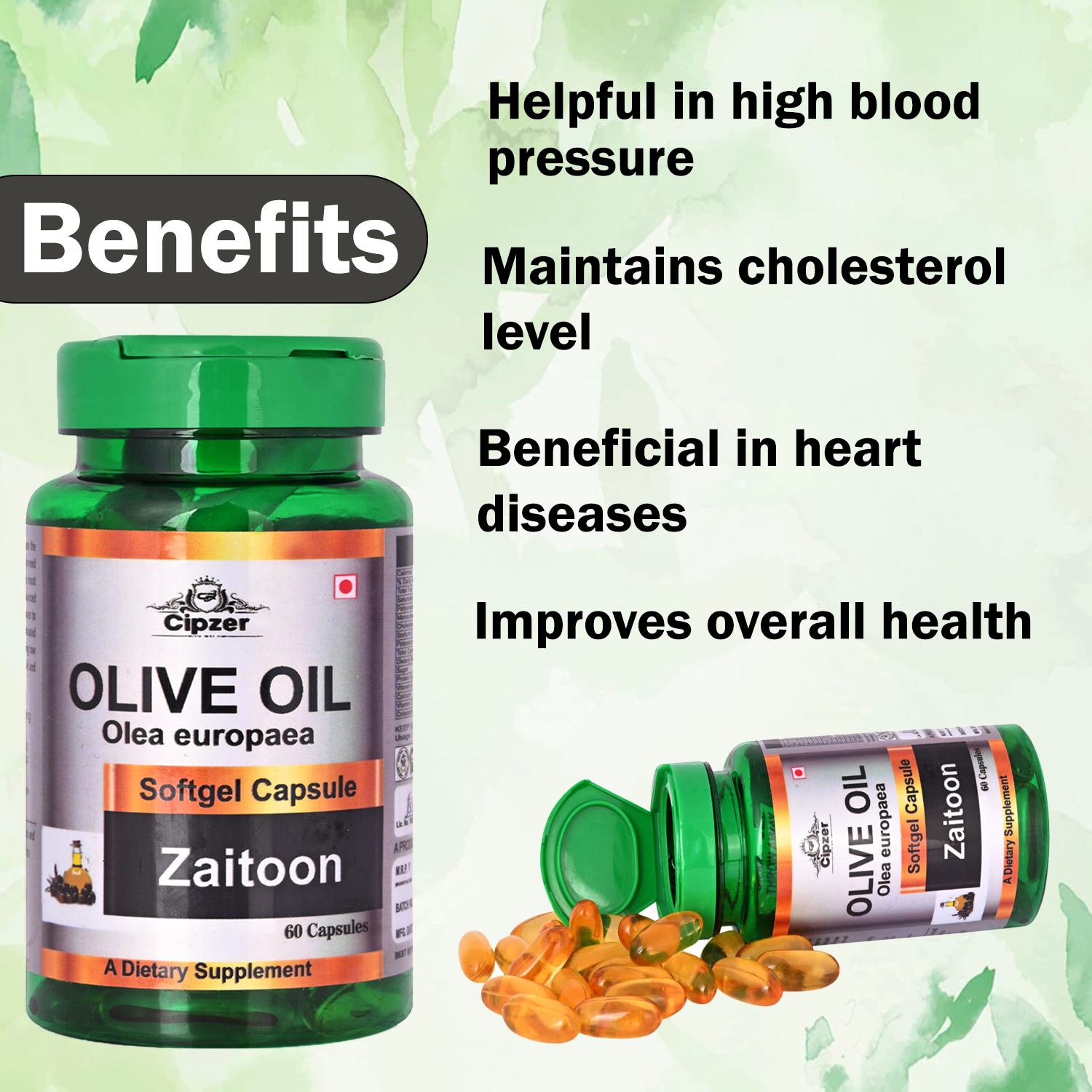 Cipzer Olive Oil Softgel Capsule|Beneficial in heart diseases|Helpful in high blood pressure(Pack of 1)-60 capsules image