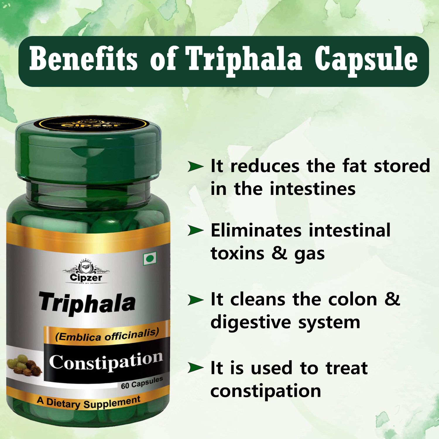 Cipzer Triphla Capsule | Triphla can help in detoxification and naturally balance hormones(Pack of 1)-60 Capsule image