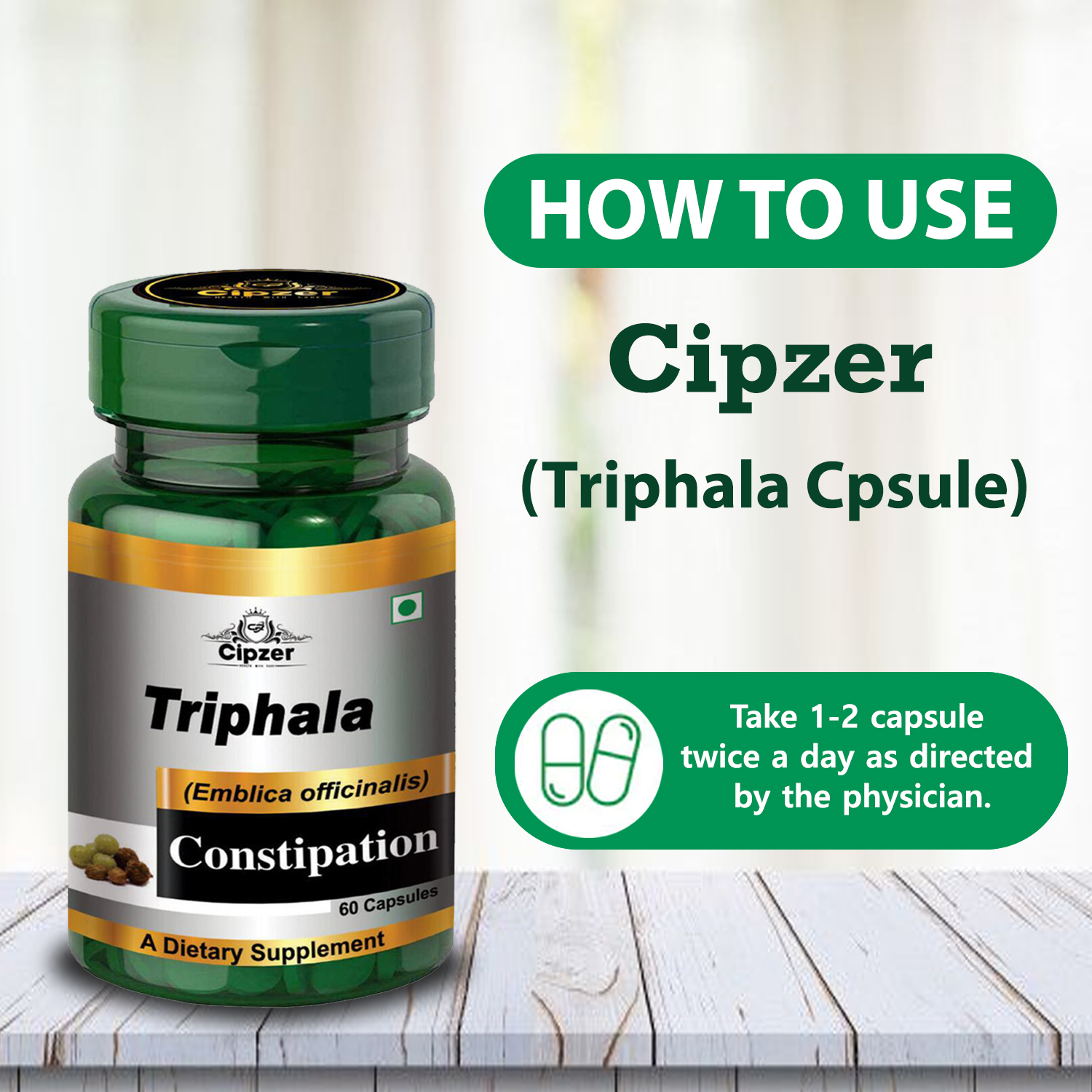 Cipzer Triphla Capsule | Triphla can help in detoxification and naturally balance hormones(Pack of 1)-60 Capsule image