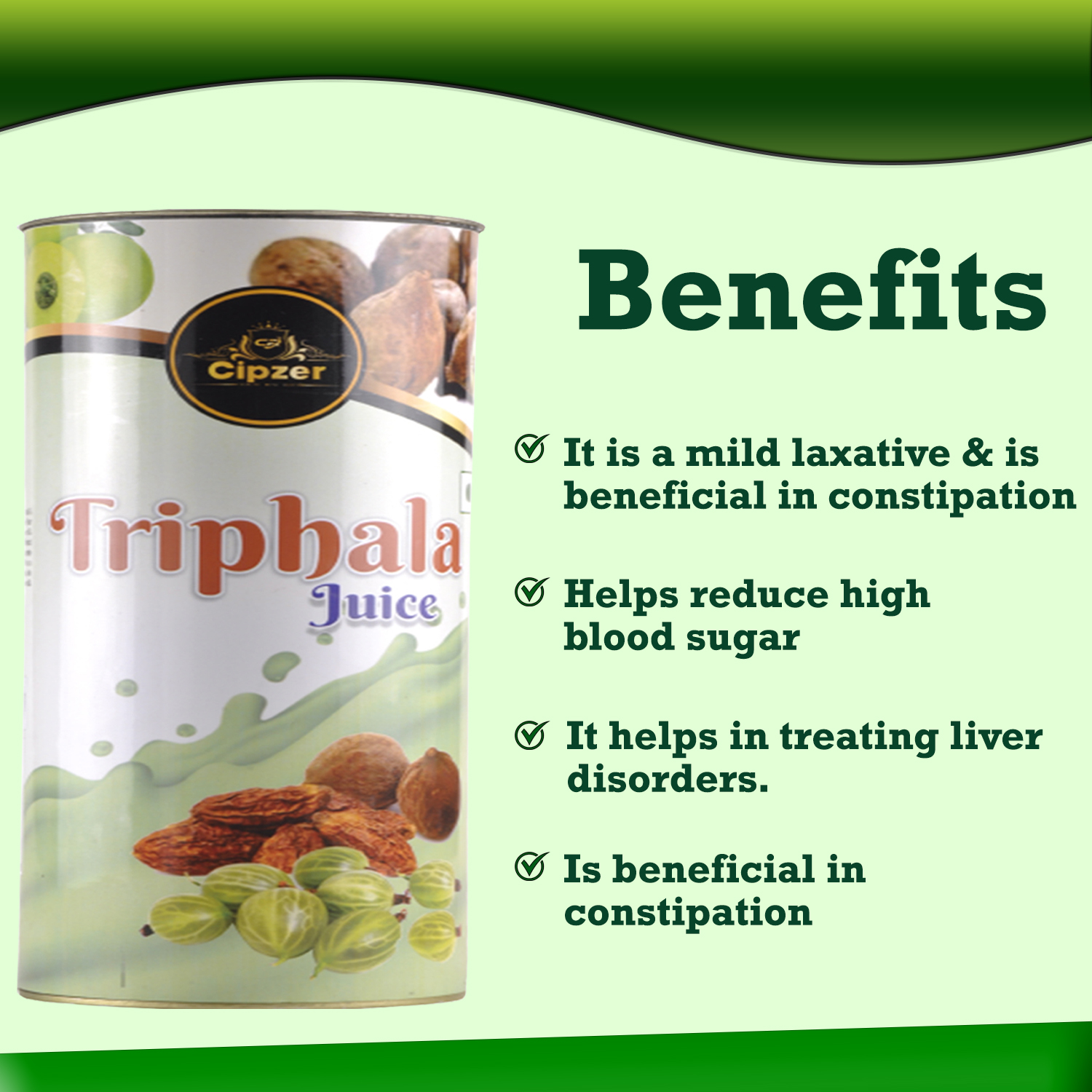 Cipzer Triphala Juice | It purifies blood, increases hemoglobin level, controls diabetes, improves eyesight(Pack of 1)-500ml image