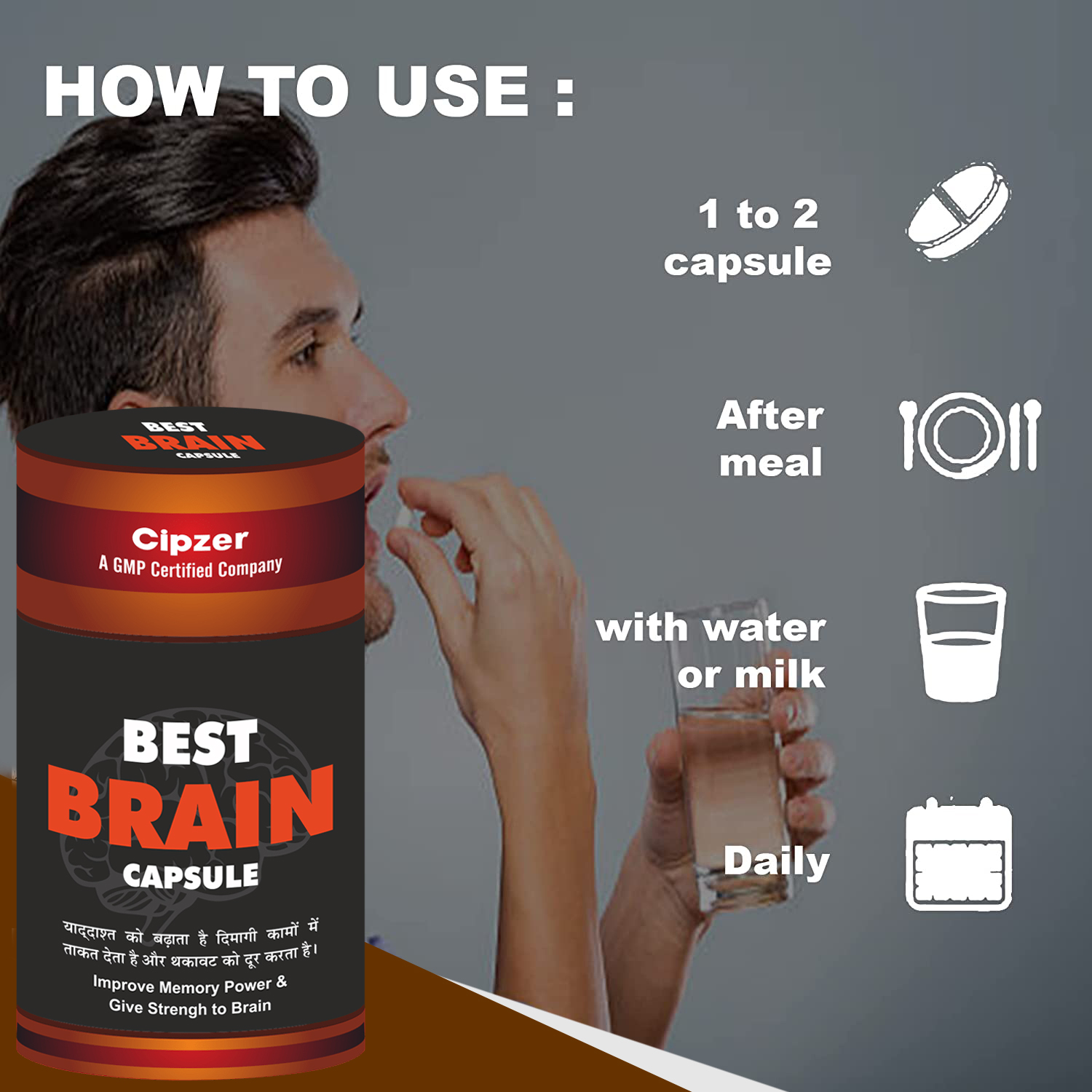 Cipzer Best Brain Capsule|Boosts memory power(Pack of 1)-60 Capsules image