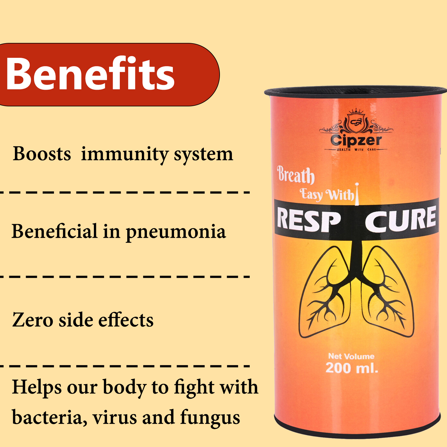 Cipzer Respicure Syrup|Helps our body to fight with bacteria, virus and fungus(Pack of 1)-500 ml image