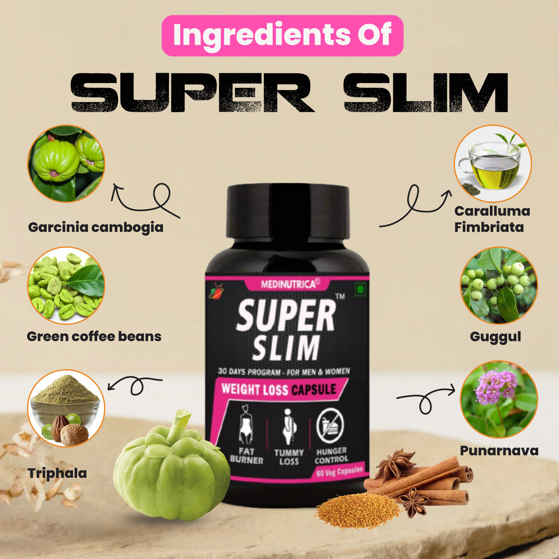 Super Slim 60 Veg Capsules Best Herbal Products for Weight Loss  image