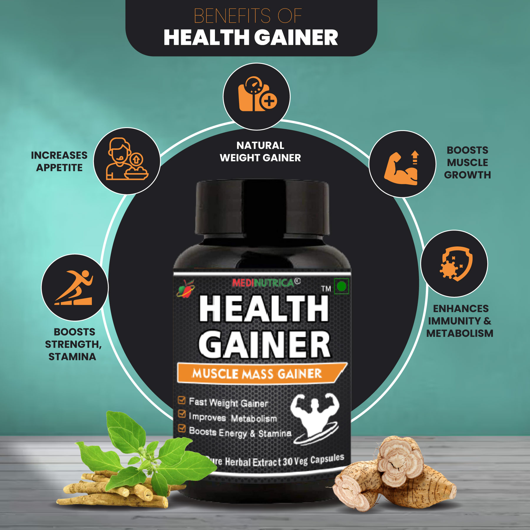 Health Gainer (Weight Gainer) 30 Veg Capsules image