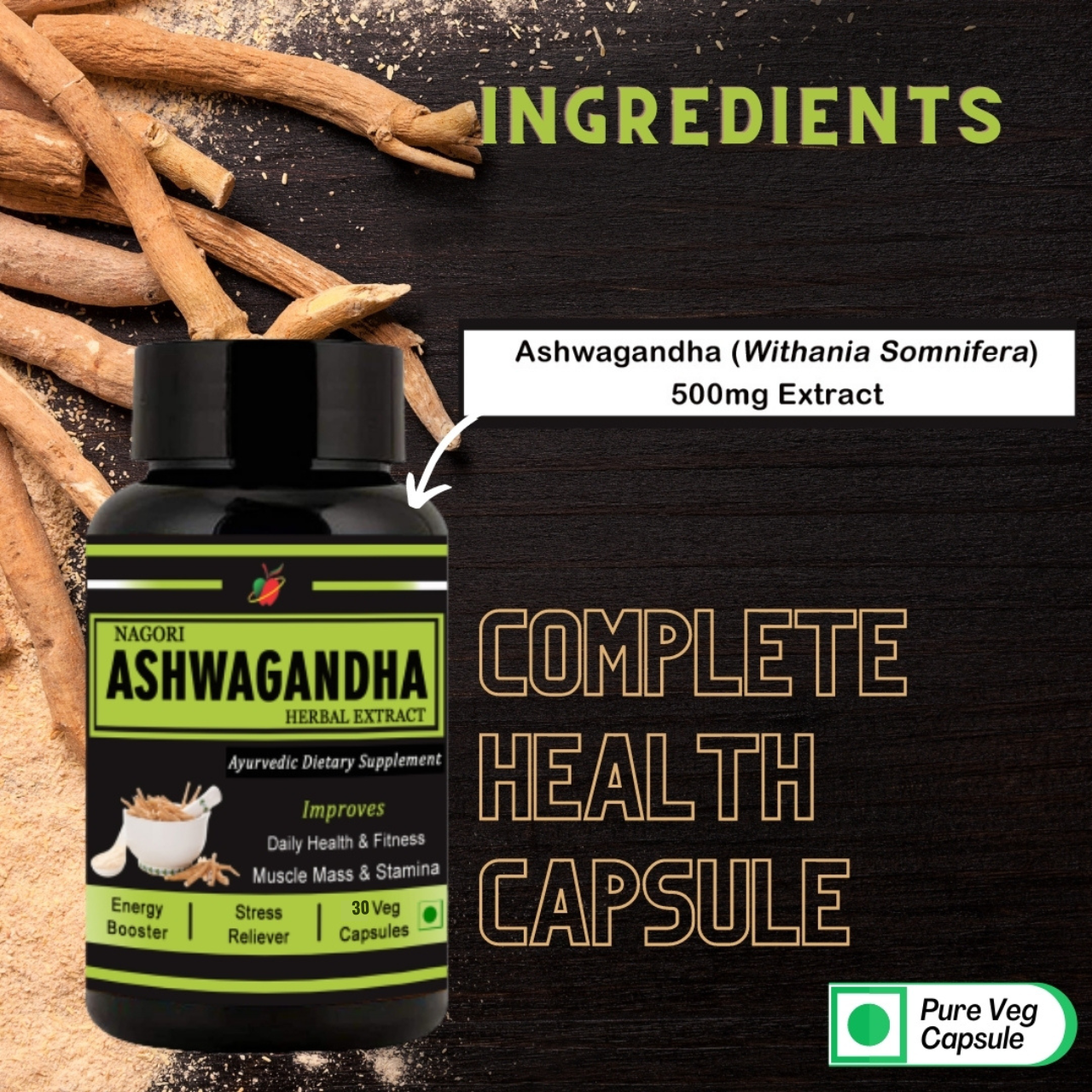 "Nagori Ashwagandha Extract 30 Veg Capsules " image