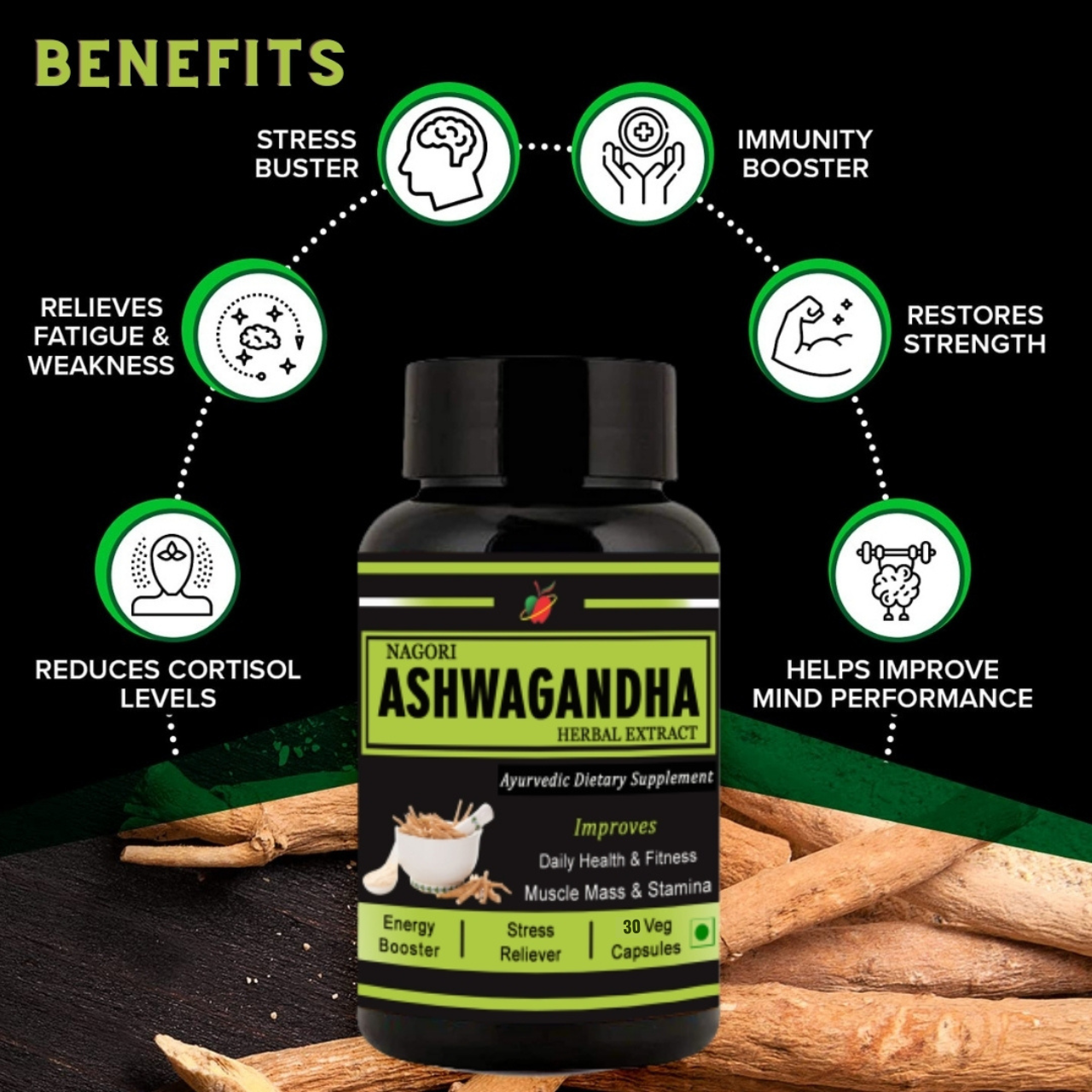 "Nagori Ashwagandha Extract 30 Veg Capsules " image