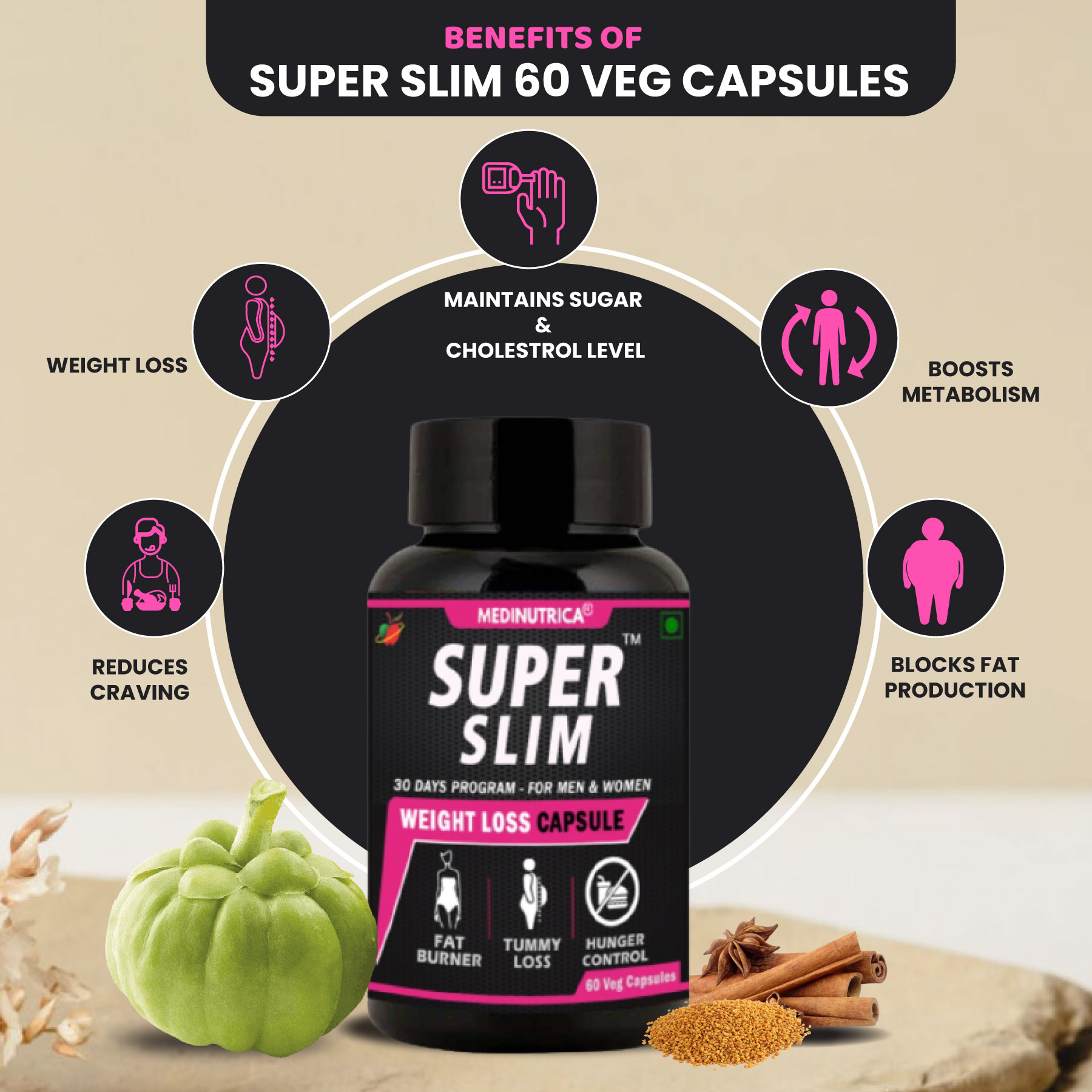 Super Slim 60 Veg Capsules Best Herbal Products for Weight Loss  image