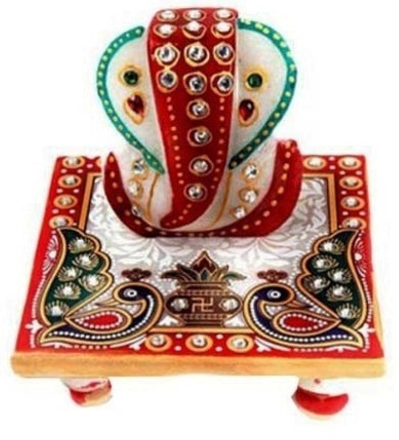 Marble Meenakari Ganesha Chowki Set   image