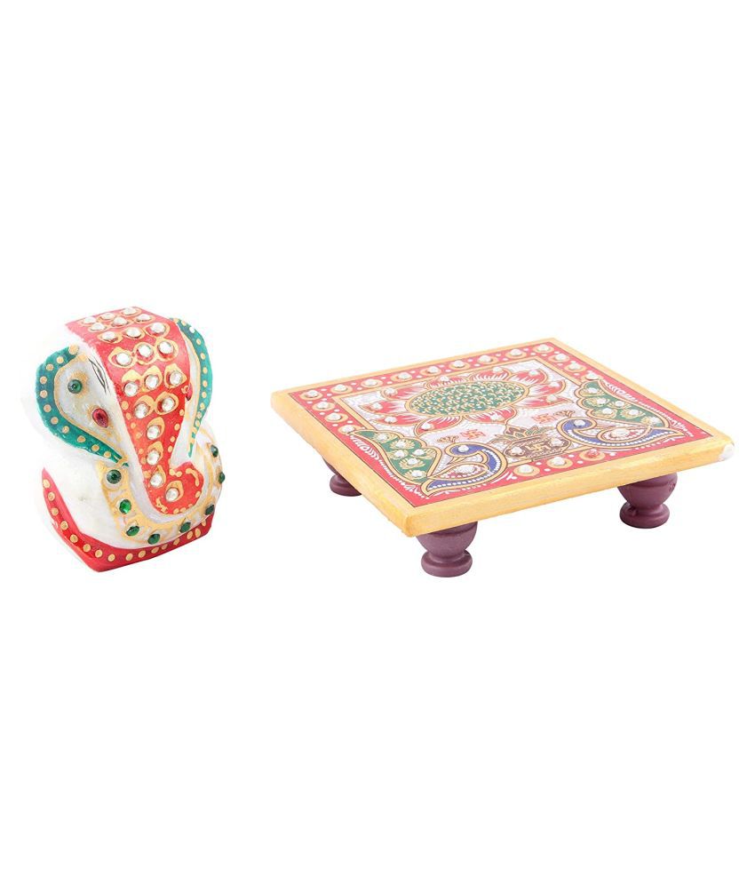 Marble Meenakari Ganesha Chowki Set   image