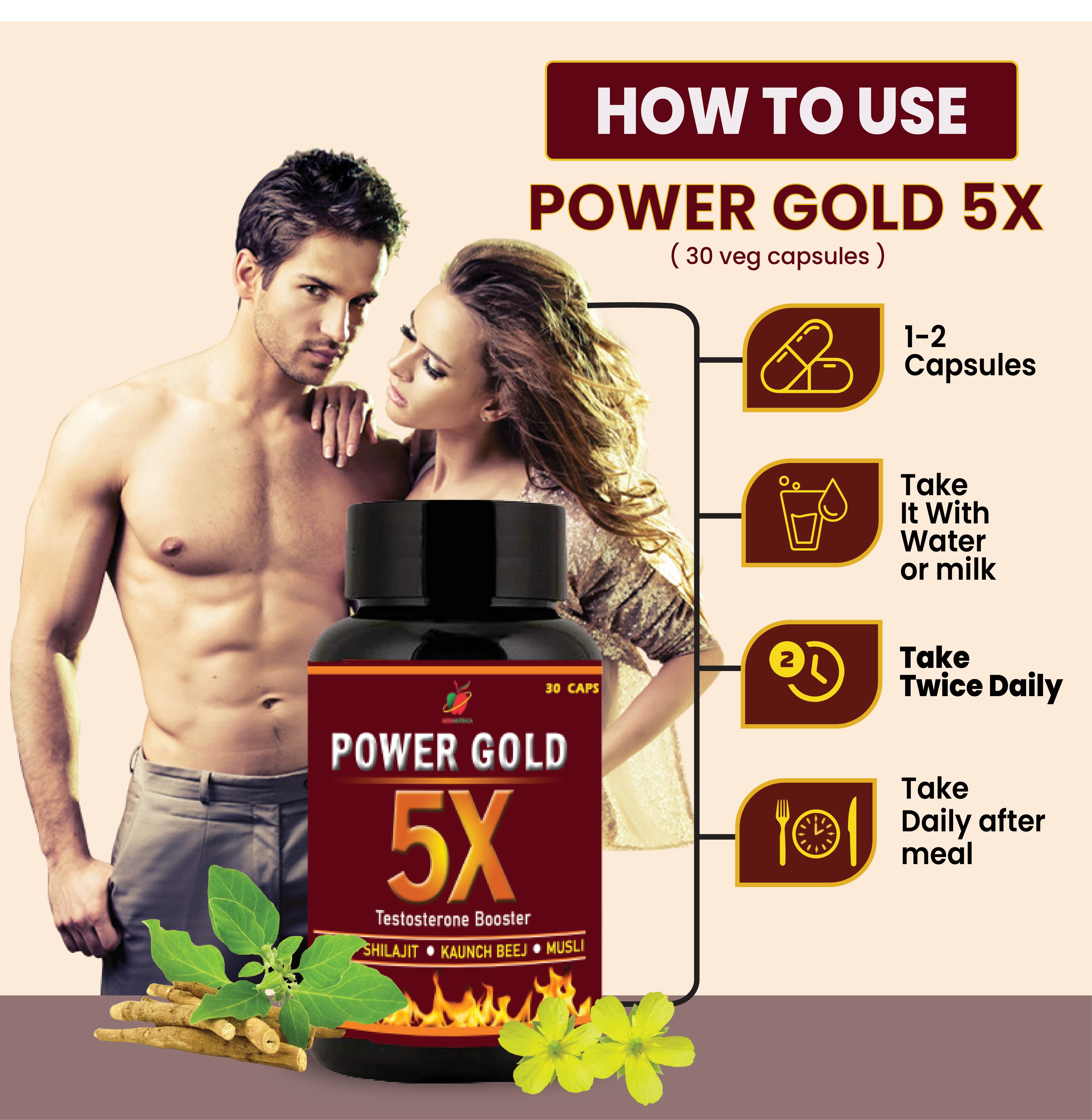 Medinutrica Ayurvedic Power Gold 5X 30 Veg Capsules Best Male Enhancement Pills image