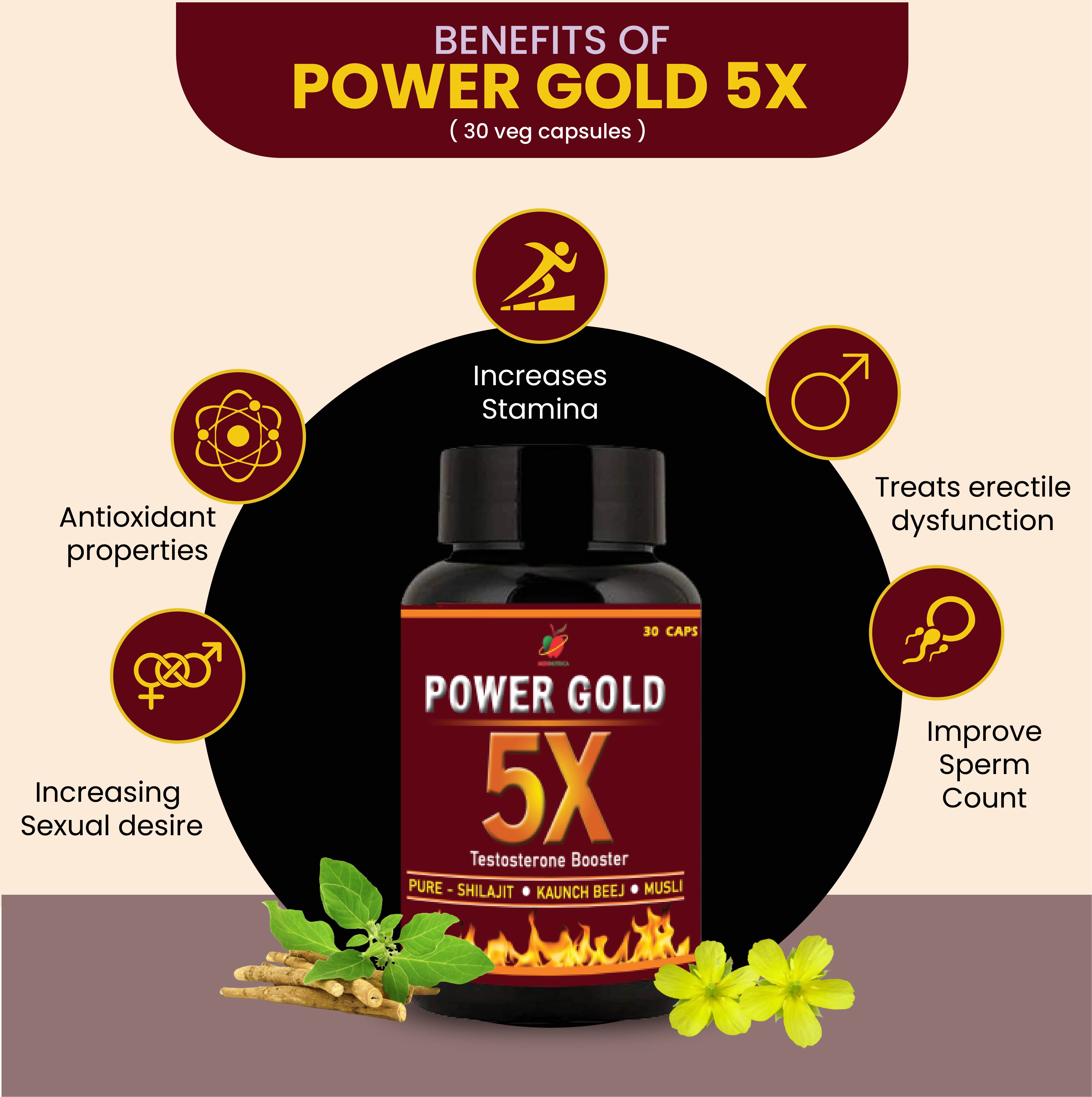 Medinutrica Ayurvedic Power Gold 5X 30 Veg Capsules Best Male Enhancement Pills image