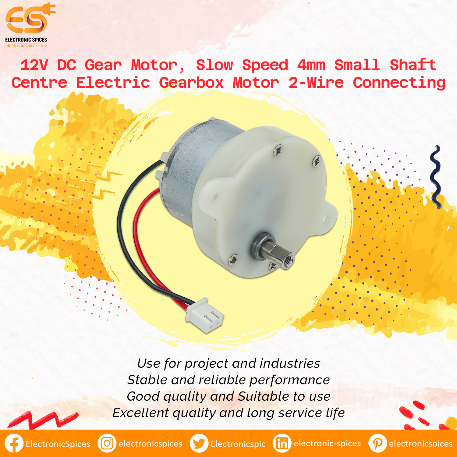12V DC Gear Motor, Slow Speed 4mm Small Shaft Centre Electric Gearbox Motor 2-Wire Connecting image