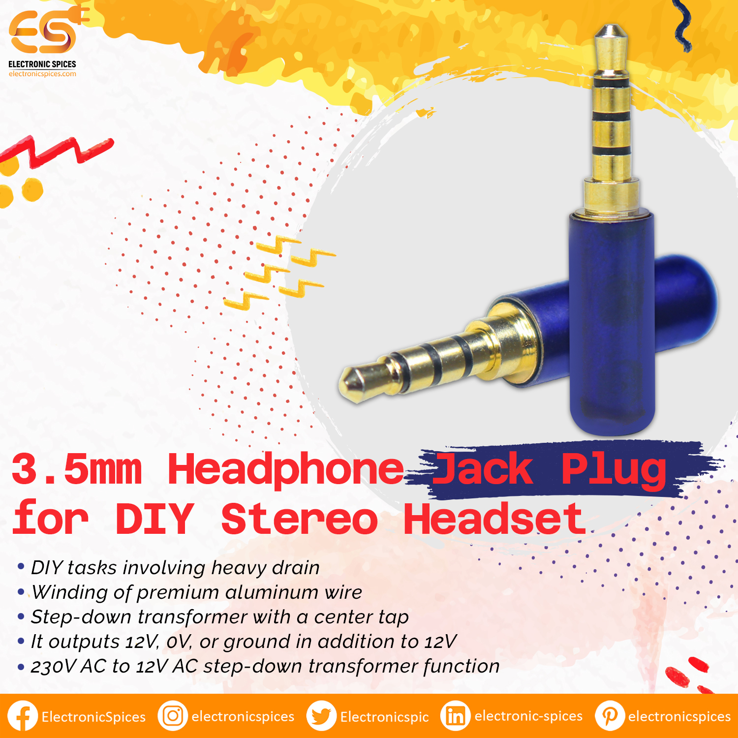 3.5mm Headphone Jack Plug for DIY Stereo Headset image