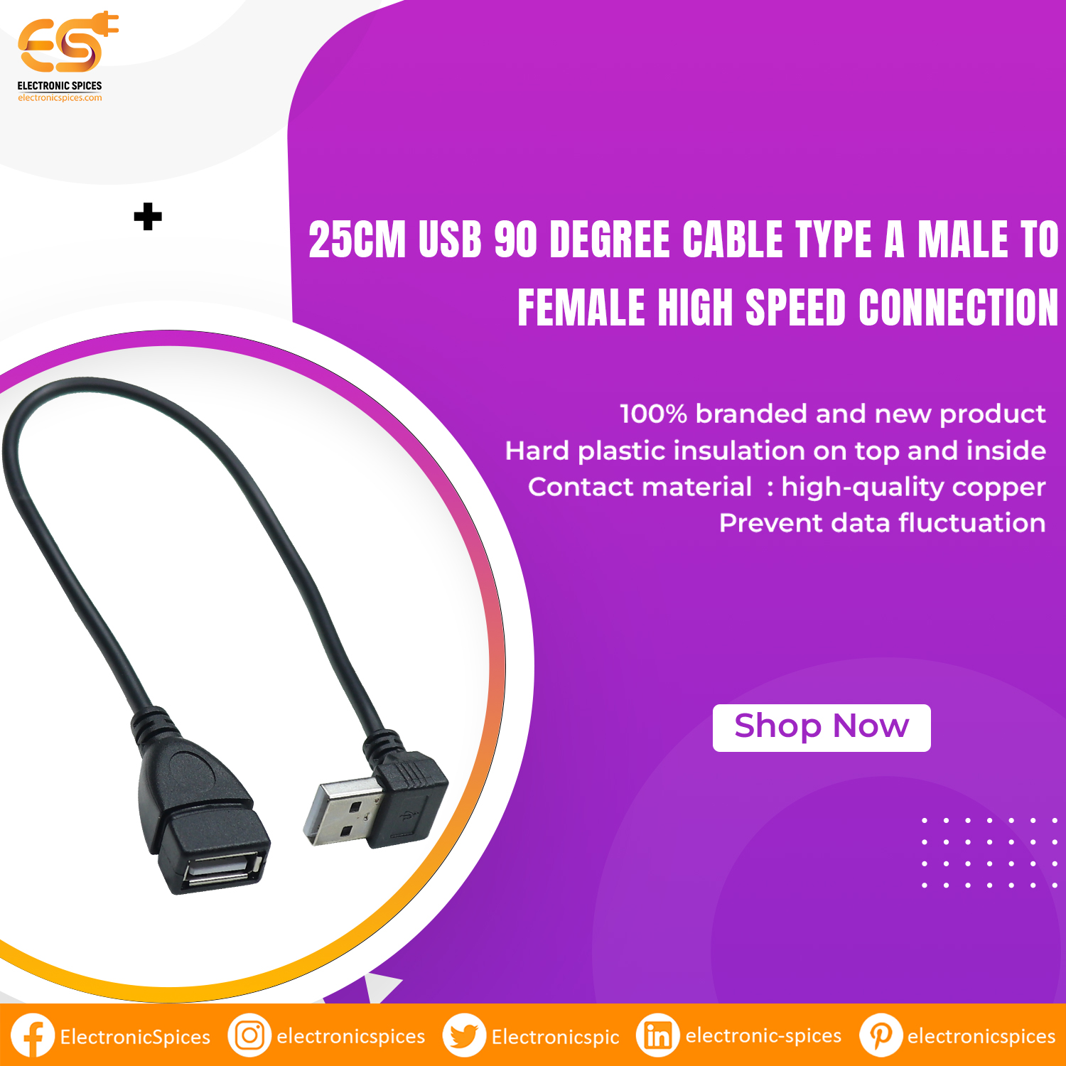 25CM USB 90 Degree Cable Type A Male to Female High Speed Connection image