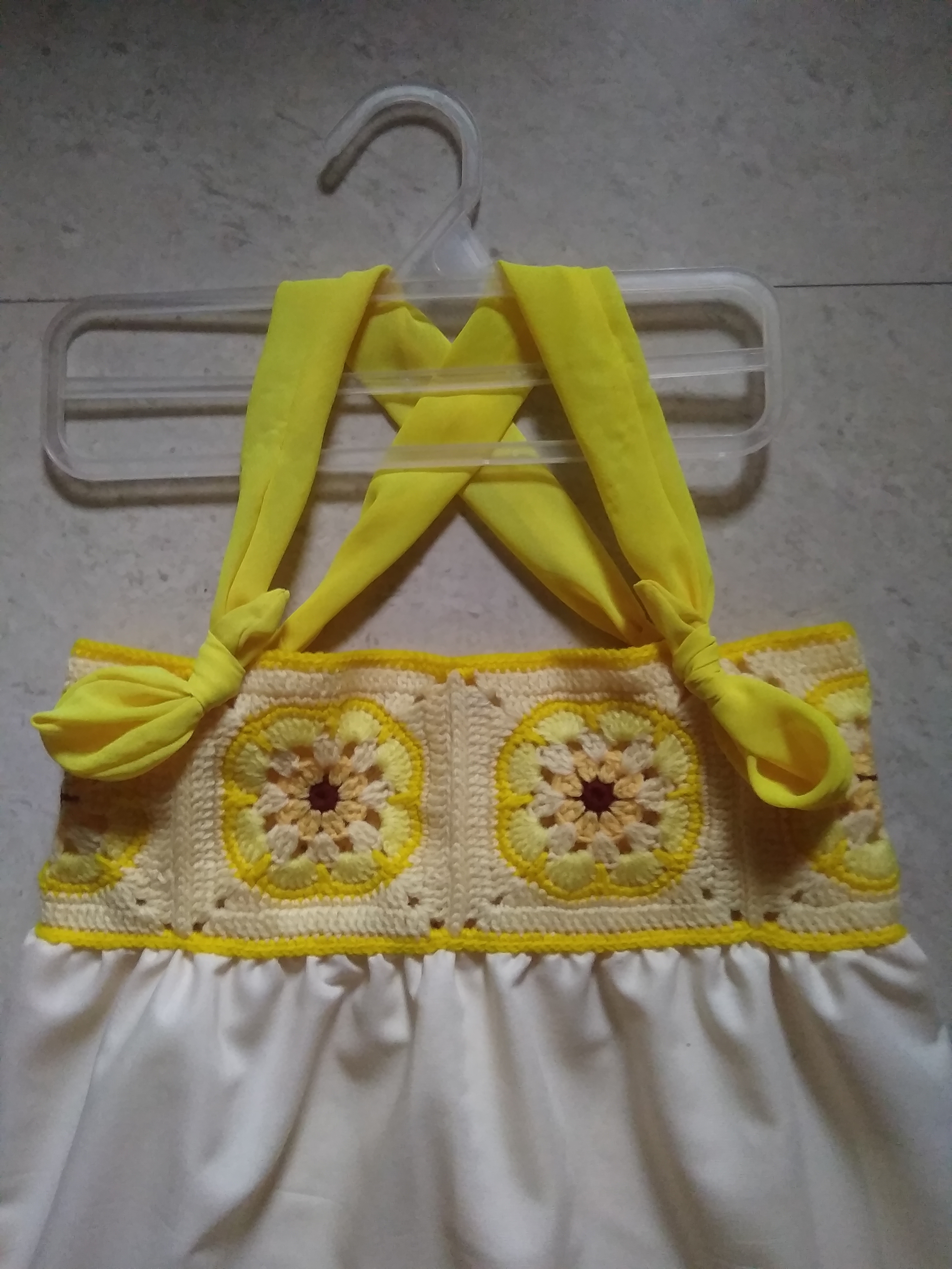 Yellow/Beige Fabric and Crochet Shoulder Strap Dress image