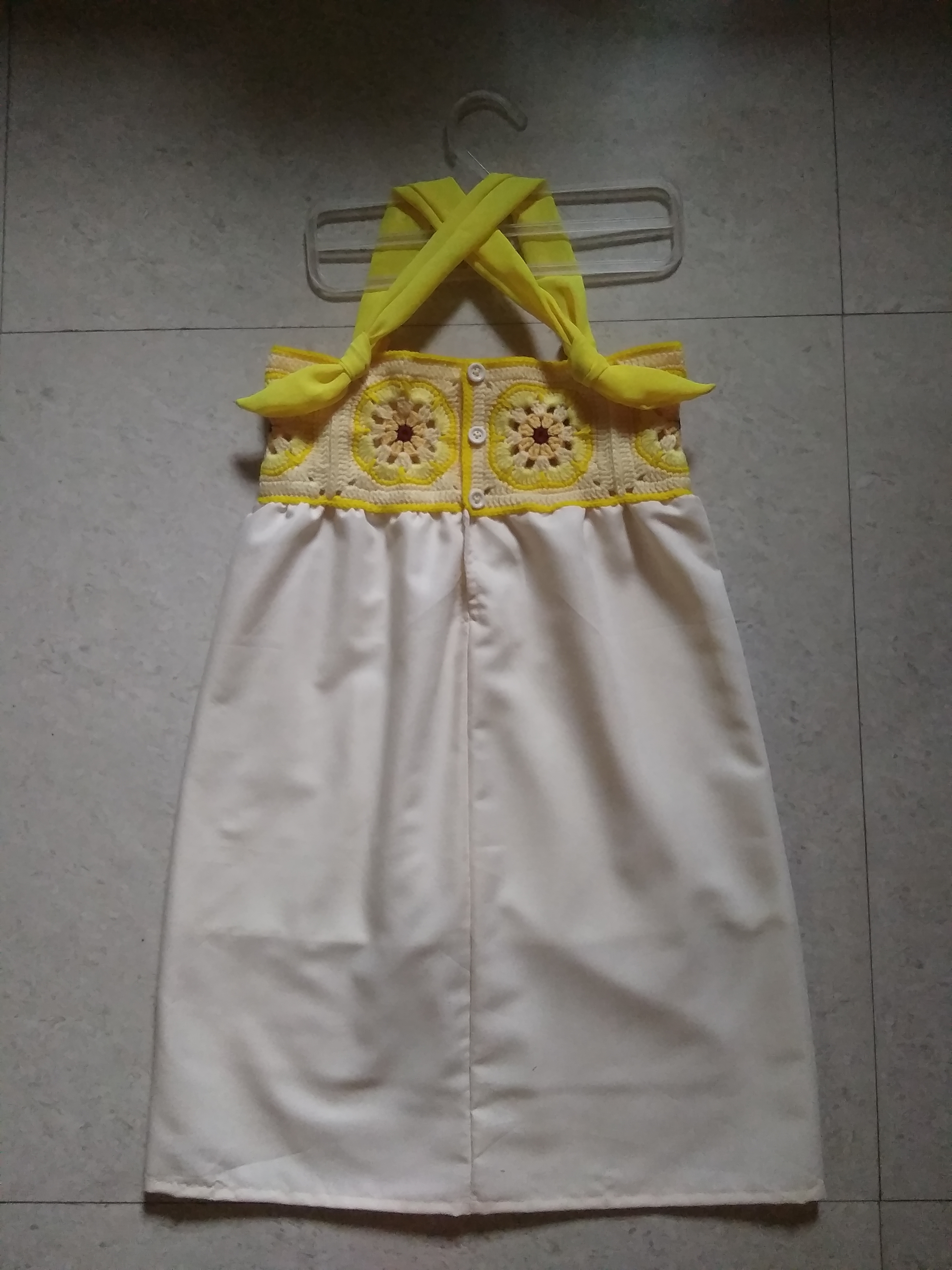 Yellow/Beige Fabric and Crochet Shoulder Strap Dress image