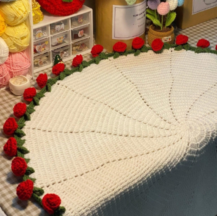 Handmade To Order Crochet Rose Bouquet Blanket image