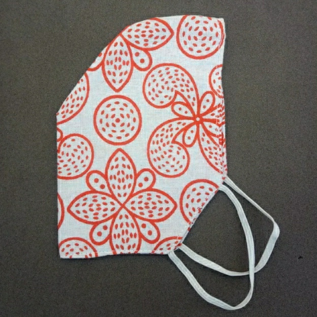 Orange Block Printed Cotton Face Mask image