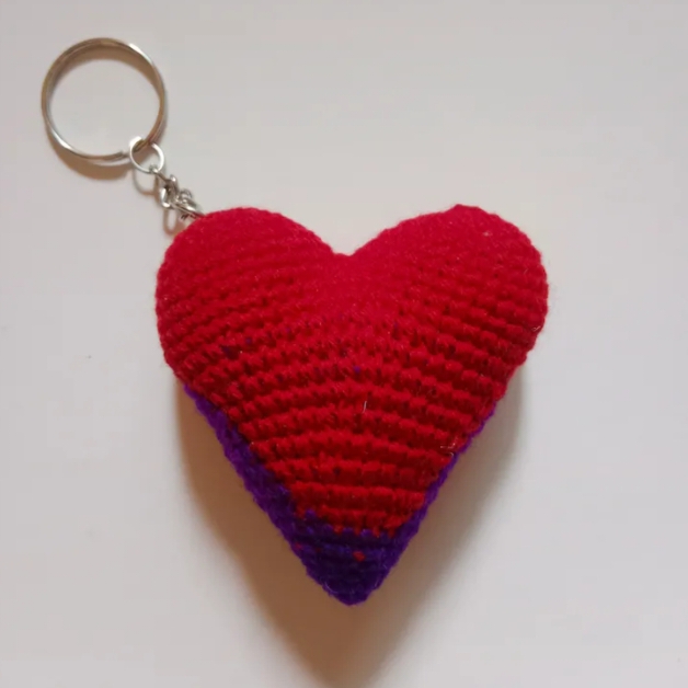Crochet Woollen (Red/Purple Bottom )Heart Keychain image