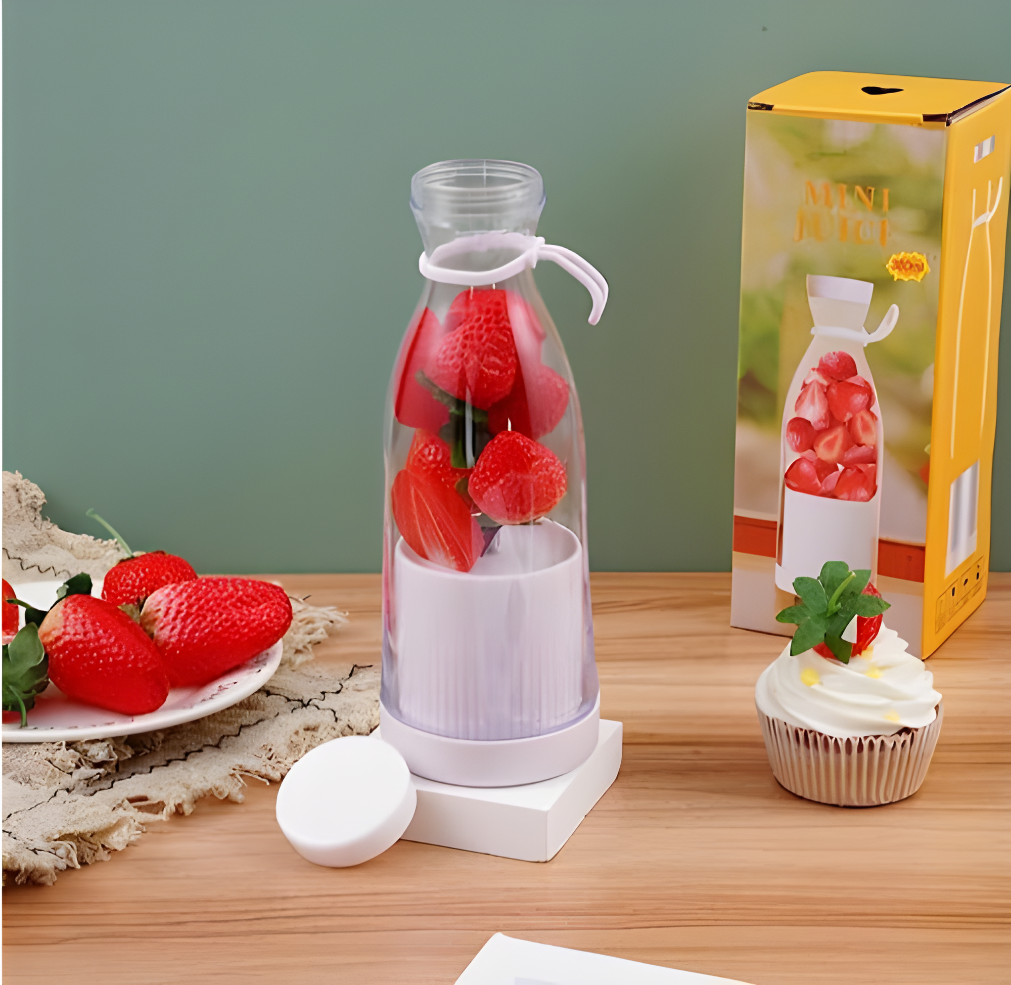 Mini Portable and Rechargeable Juice Maker, Blender Mixer USB Rechargeable Mini Fruit Juicer Blender - White image