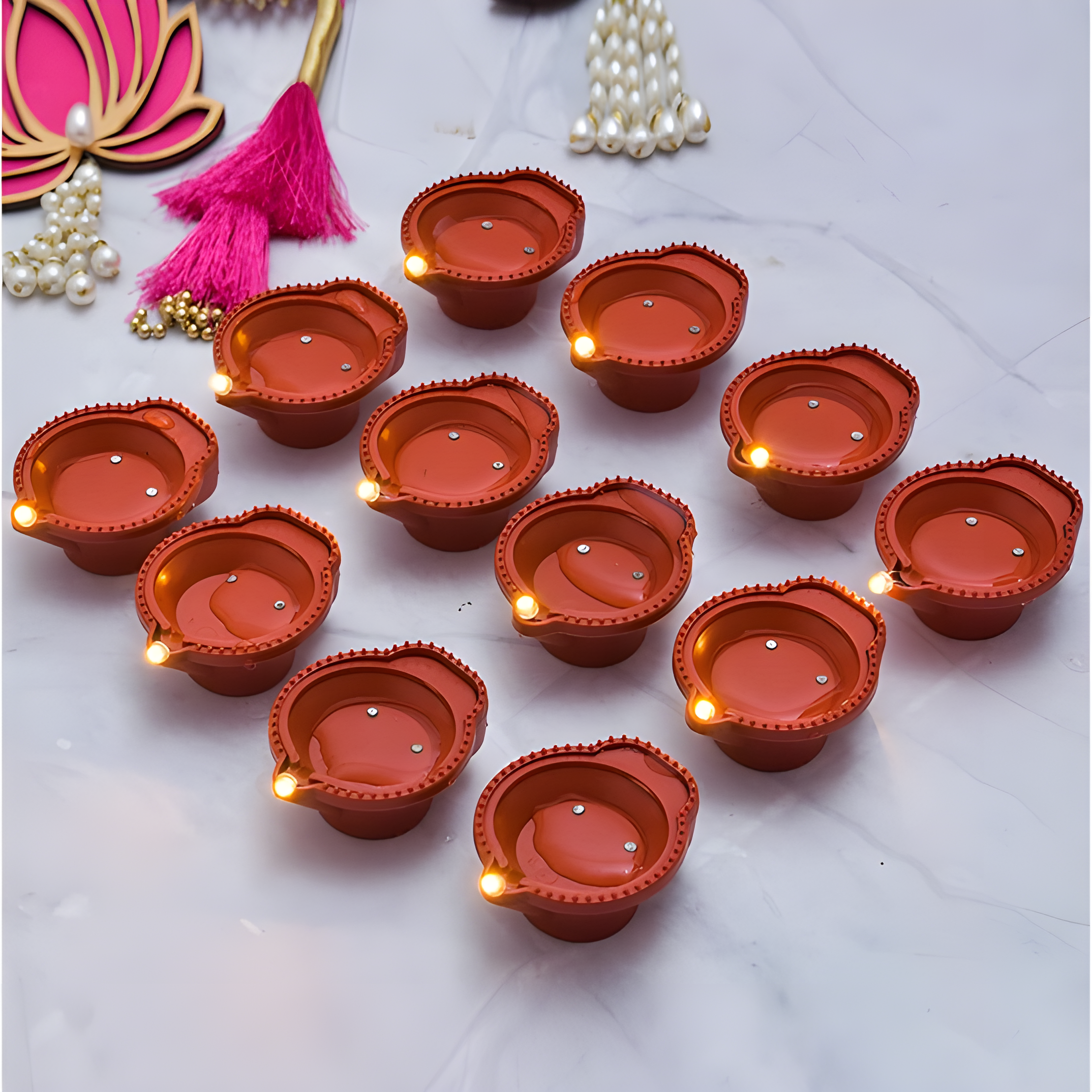 Dormen India Water Sensor Electric LED Diyas Set of 6 Flameless & Smokeless Water Sensor LED Diwali Light Diya Warm Ambient Lights, Tea Light Candles for New Year, Festival, Christmas, Home Decoration image