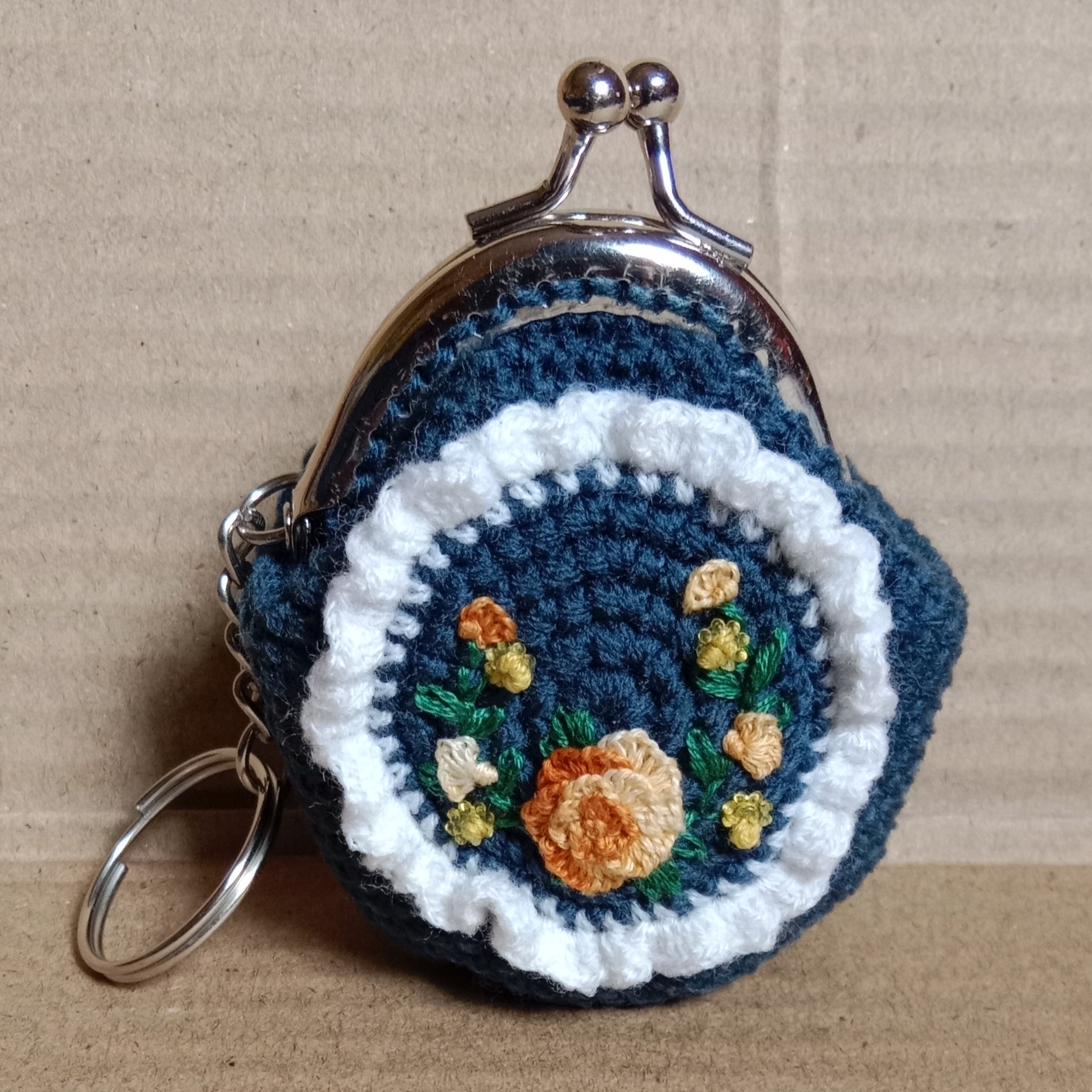 Crochet Woollen Mini Coin Clutch with Keychain image