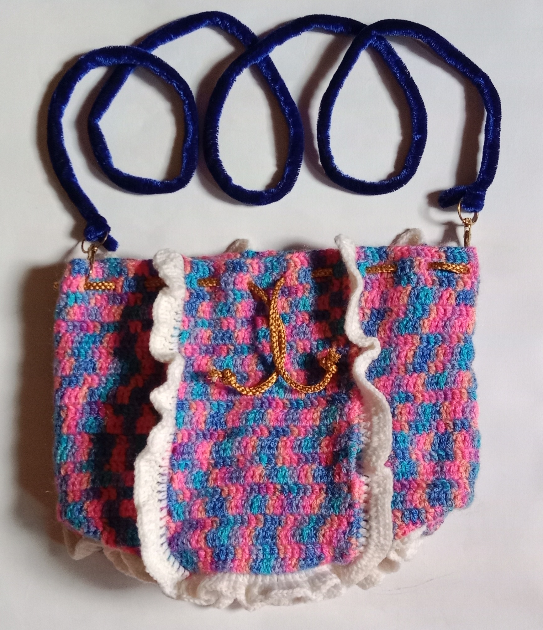 Crochet Woollen Sling Frill Potli Pouch Bag image