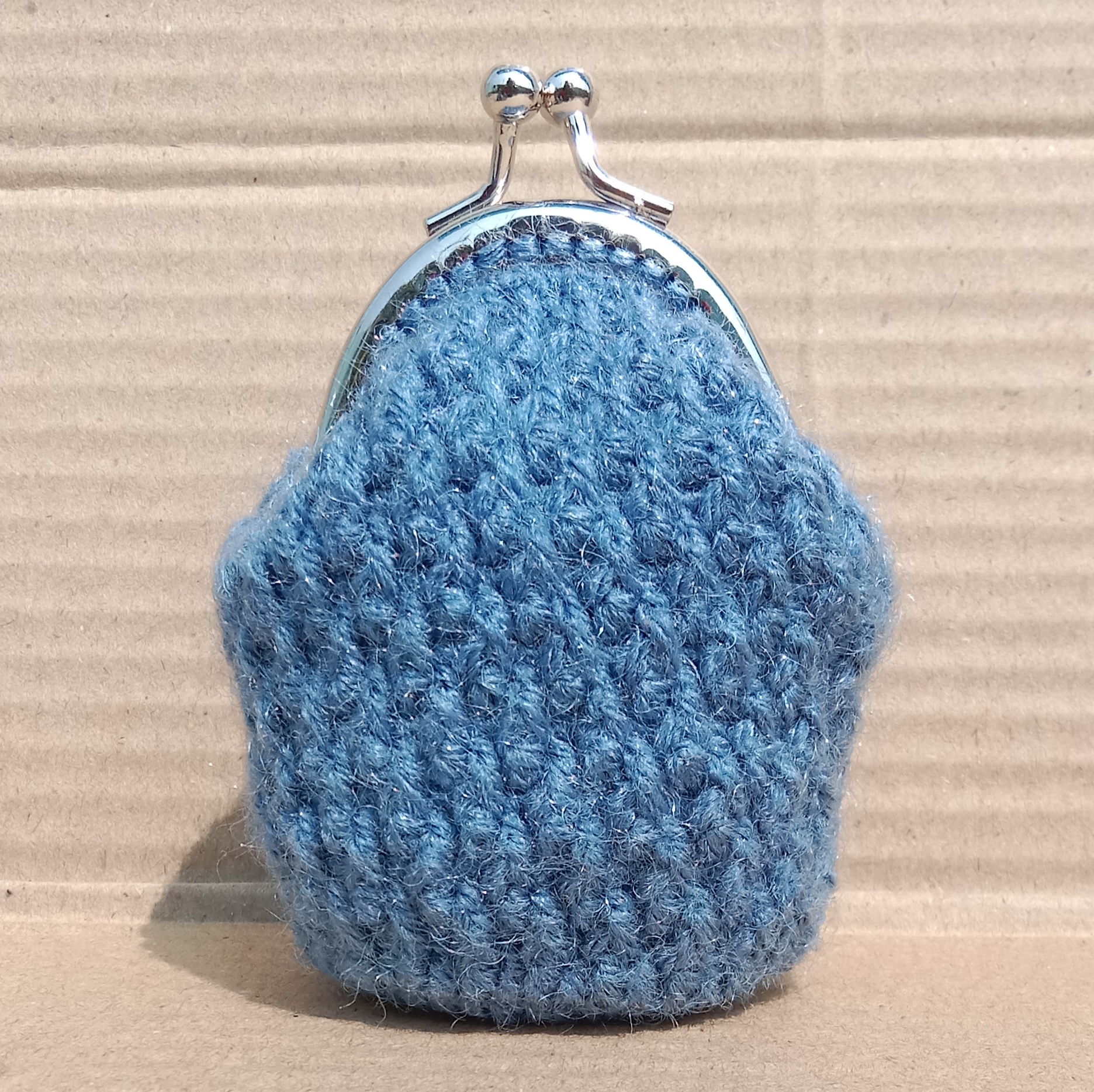Crochet Woollen Alpine Stitch Clutch Pouch With Keychain  image