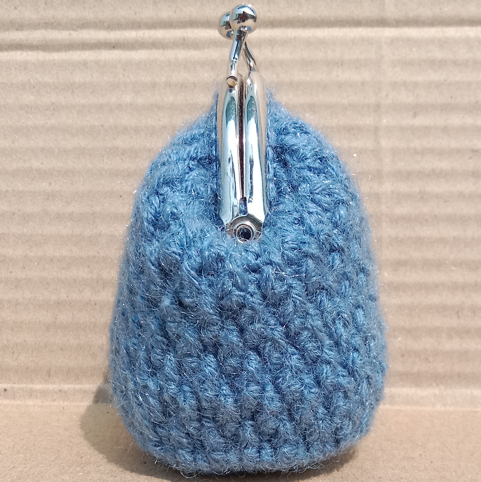 Crochet Woollen Alpine Stitch Clutch Pouch With Keychain  image