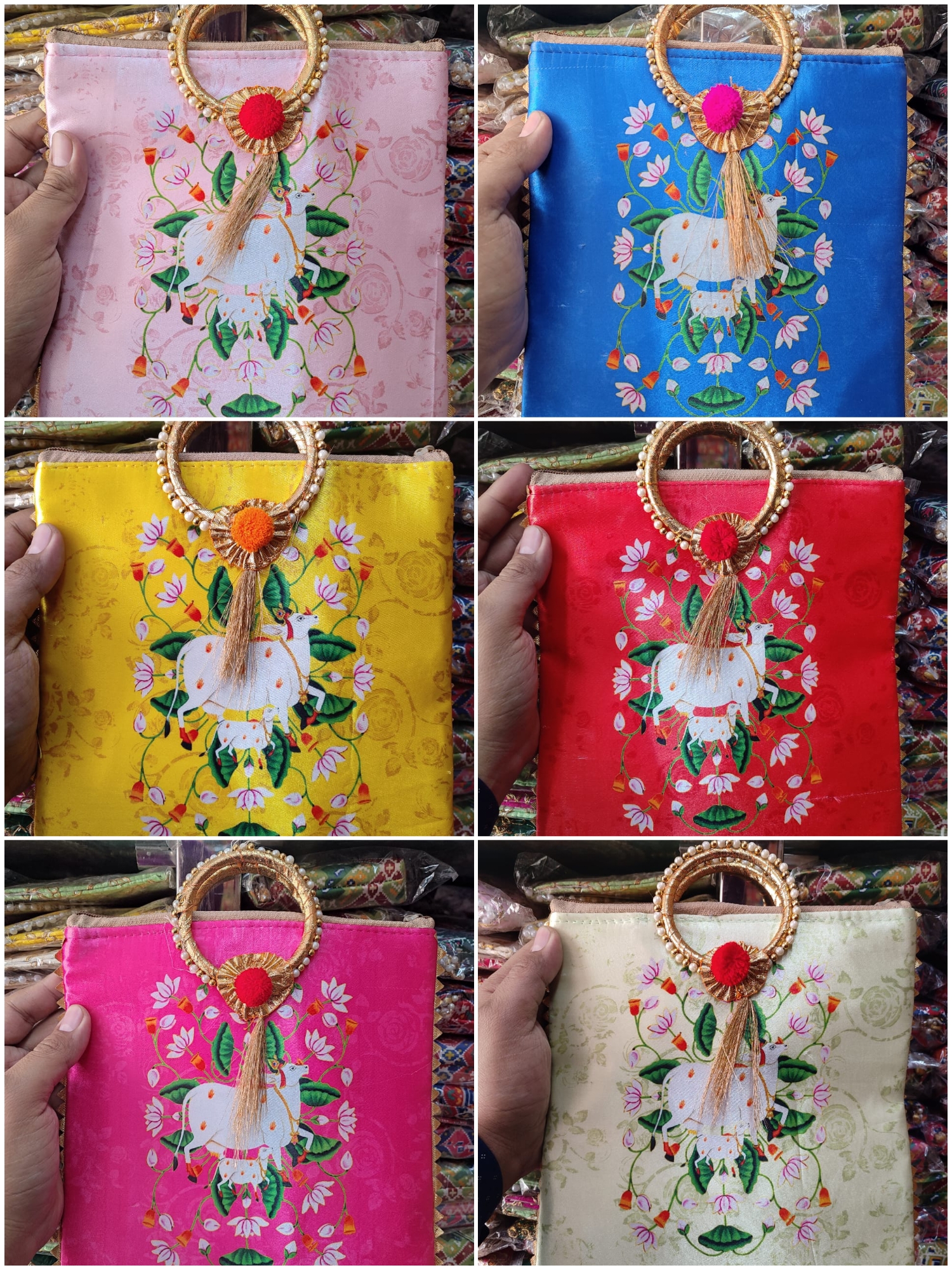 100 pcs Designer Hand Bag with Gota Chudi Handle image
