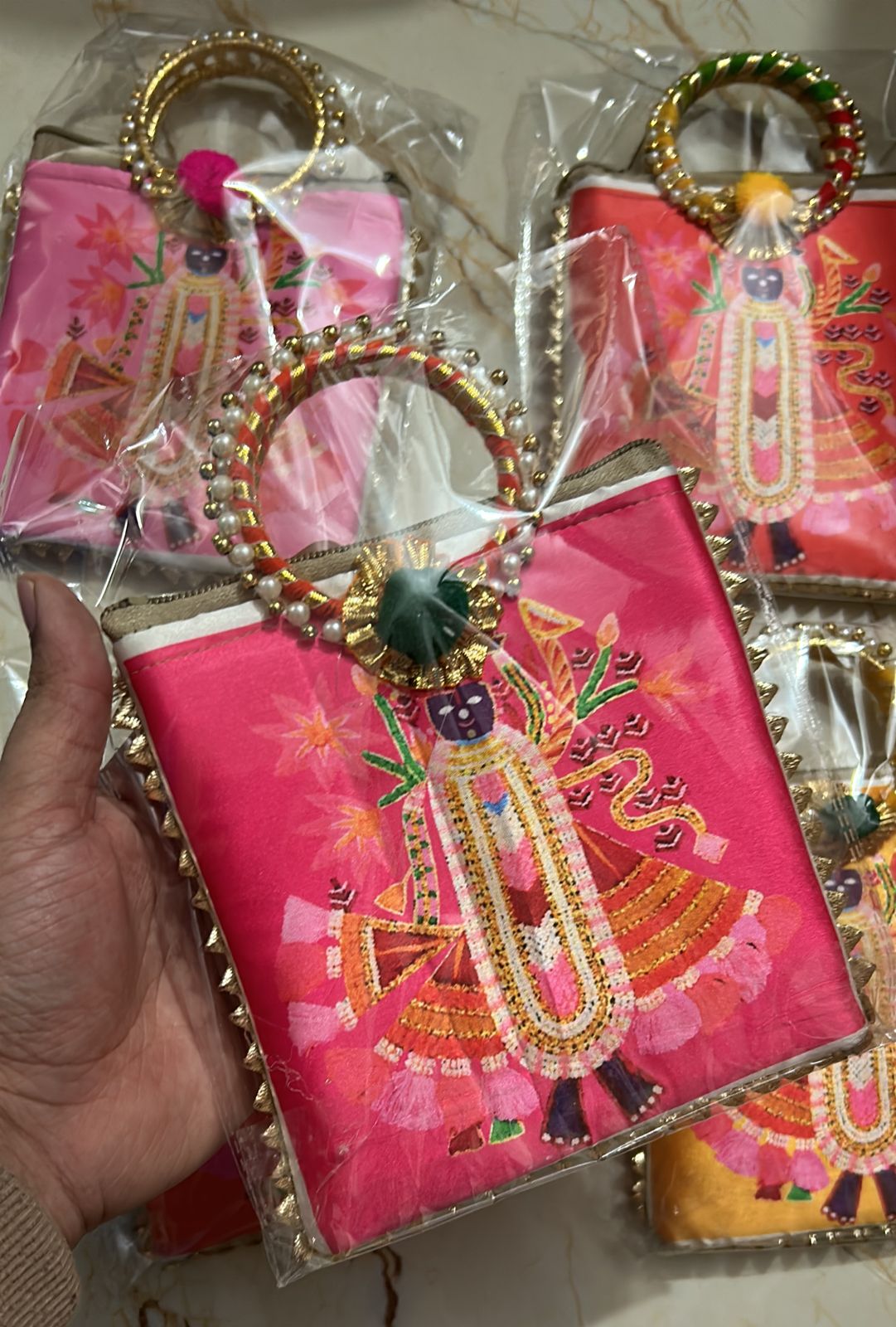 100 pcs Designer Hand Bag with Gota Chudi Handle image