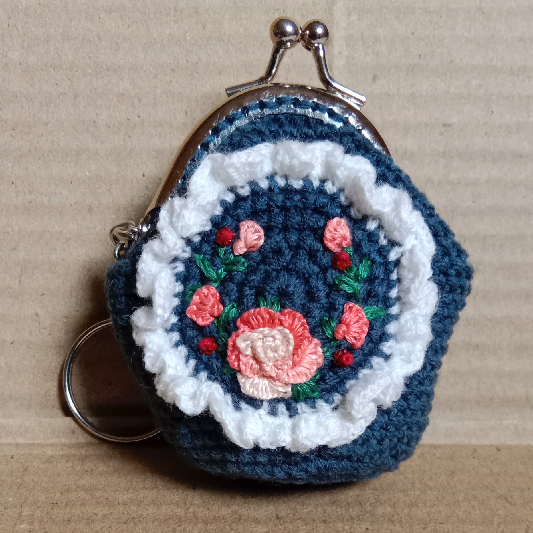 Crochet Woollen Mini Coin Clutch With Keychain image