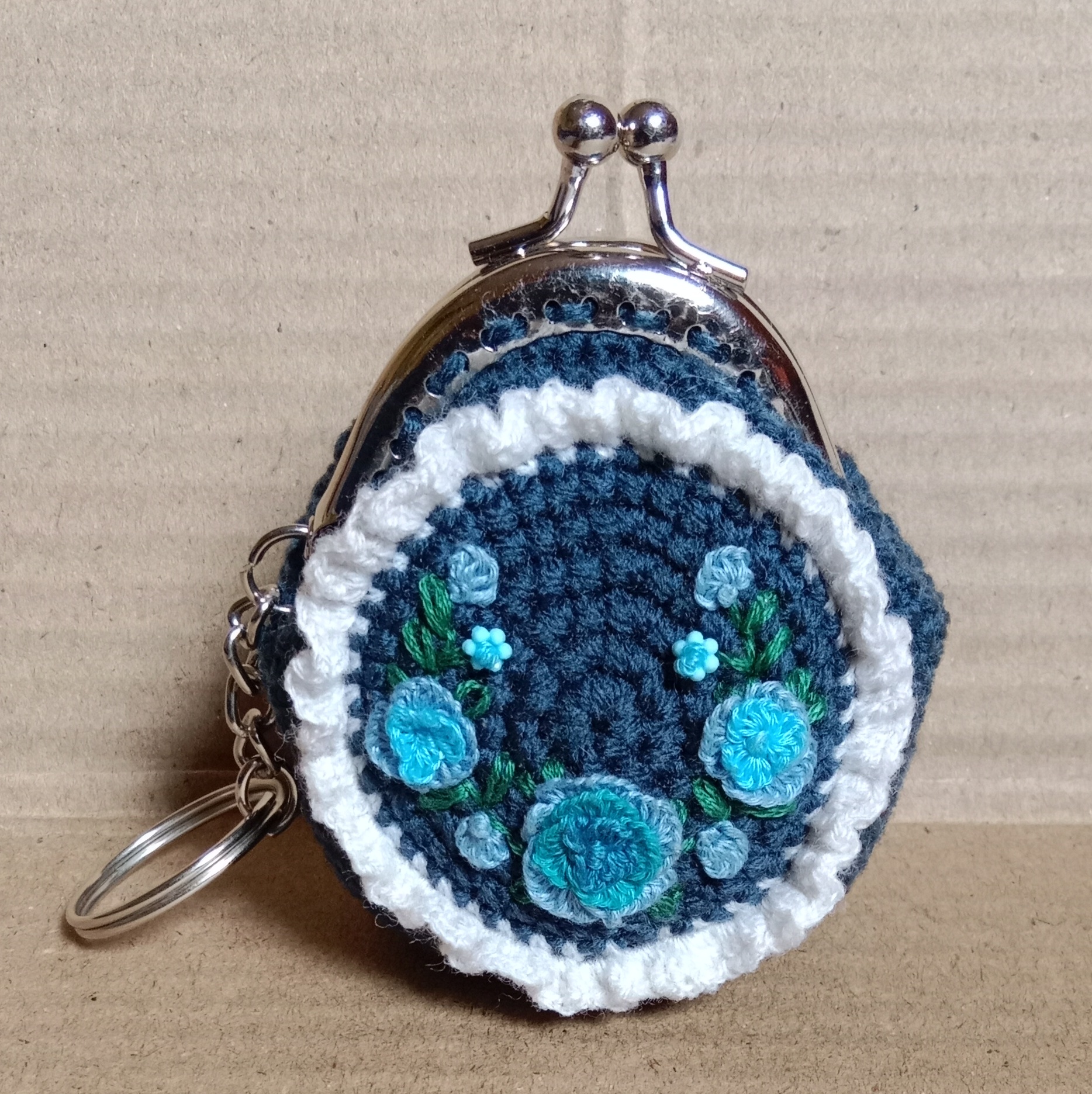 Crochet Woollen Mini Coin Clutch With Keychain image