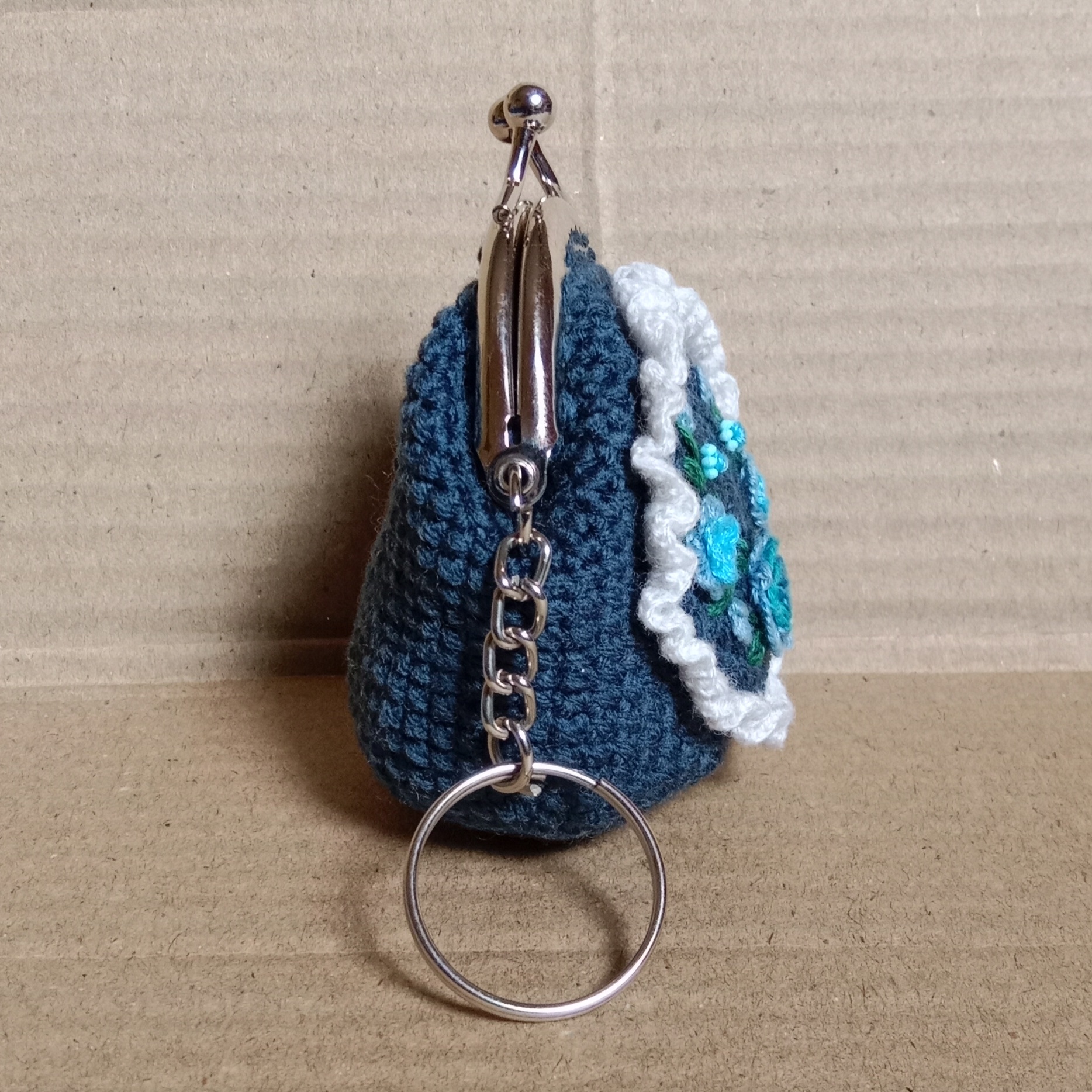 Crochet Woollen Mini Coin Clutch With Keychain image
