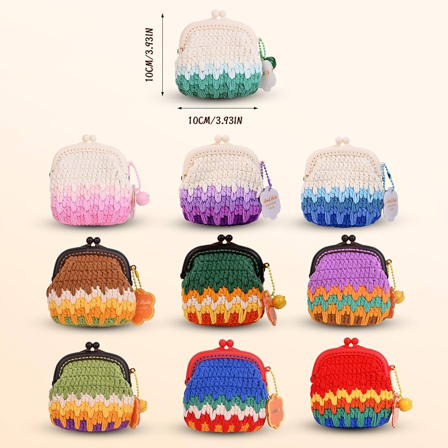 Pack of 10 Assorted Crochet Woollen Mini Coin Clutch image