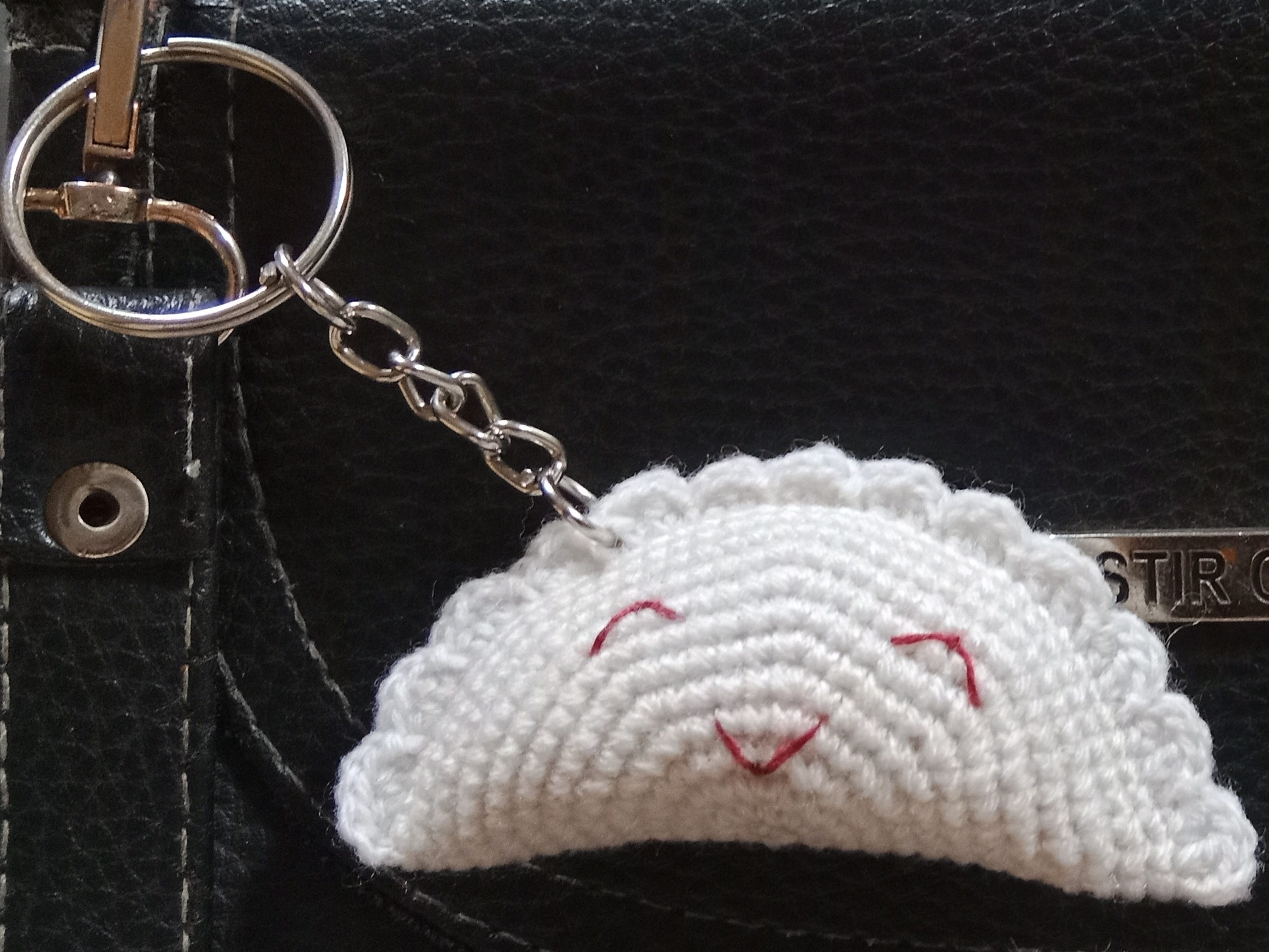 Crochet Woollen Momos Dumplings Keychain image