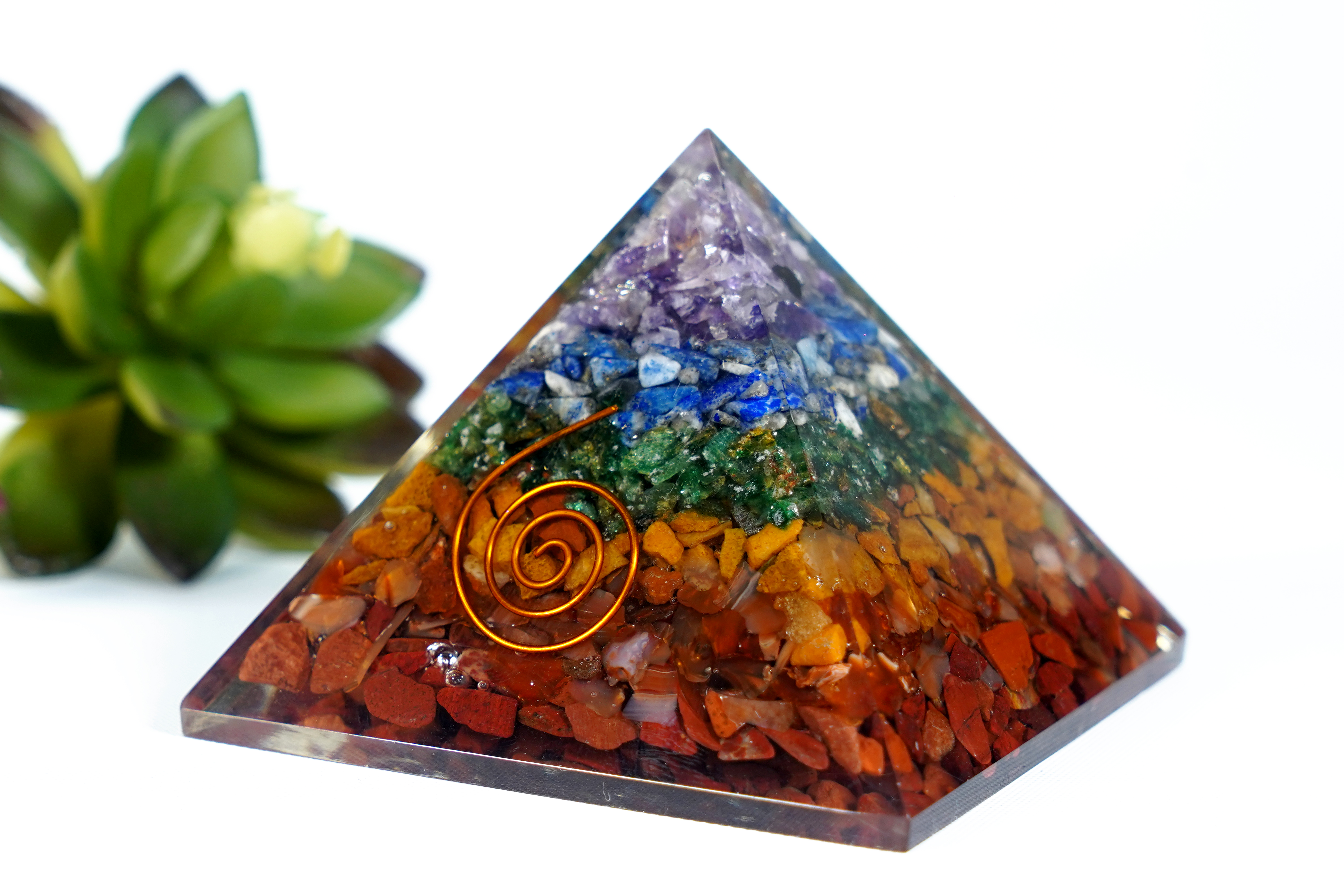 7 Chakra Orgone Crystal 3 Inch Pyramid Handcrafted Resin with Power Symbol for Balance, Healing, and Alignment image