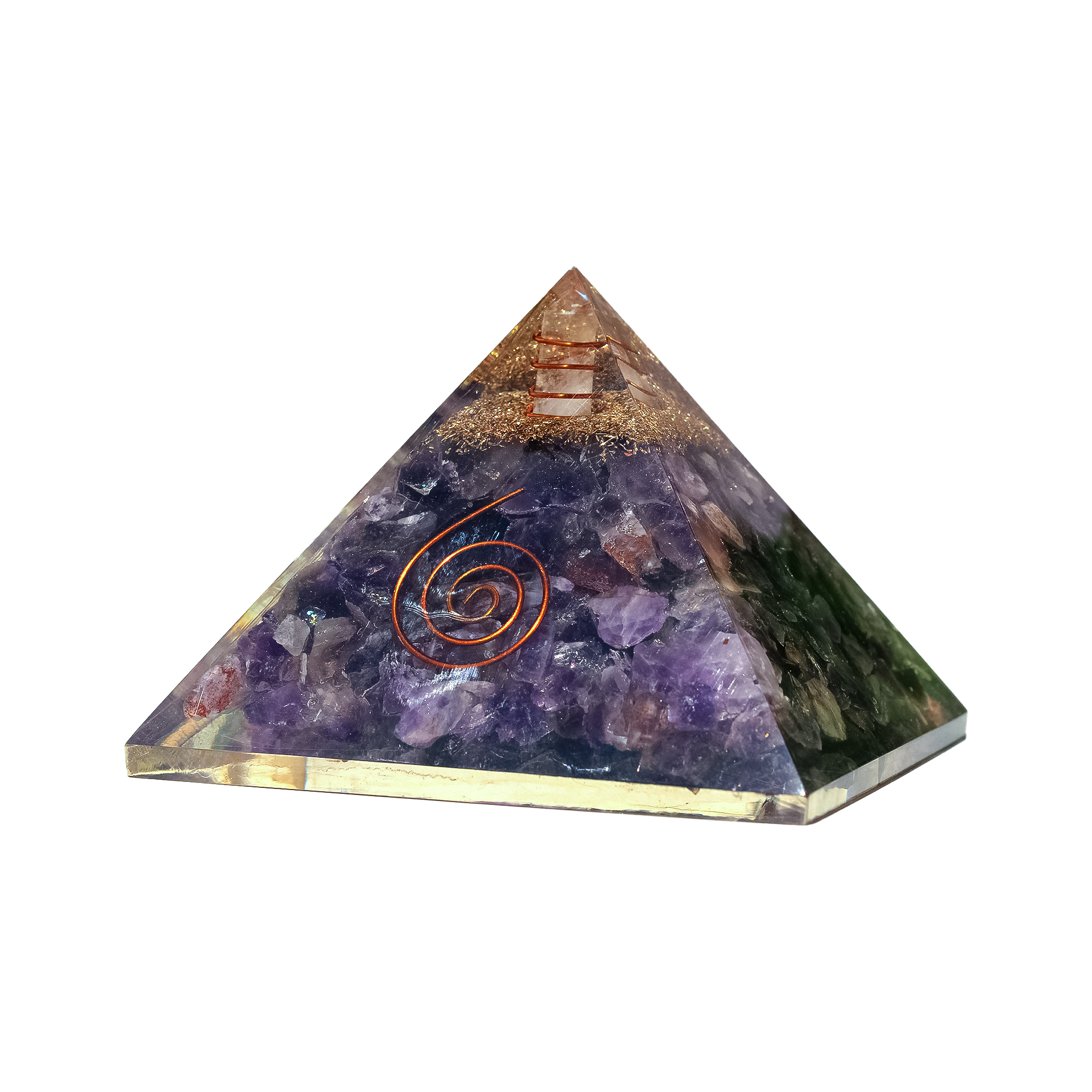 Amethyst Orgone Crystal 3-Inch Pyramid Handcrafted Resin with Power Symbol for Spiritual Awakening, Clarity, and Protection image