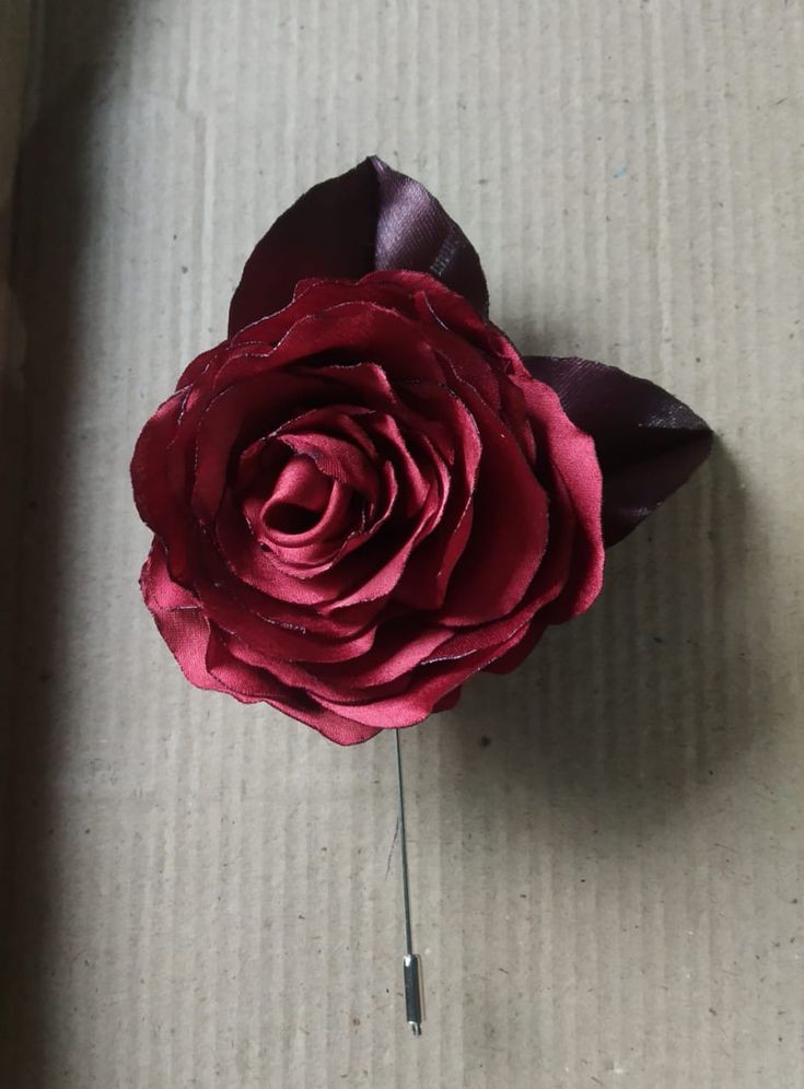 Red Rose Brown Leaf Lapel Pin image