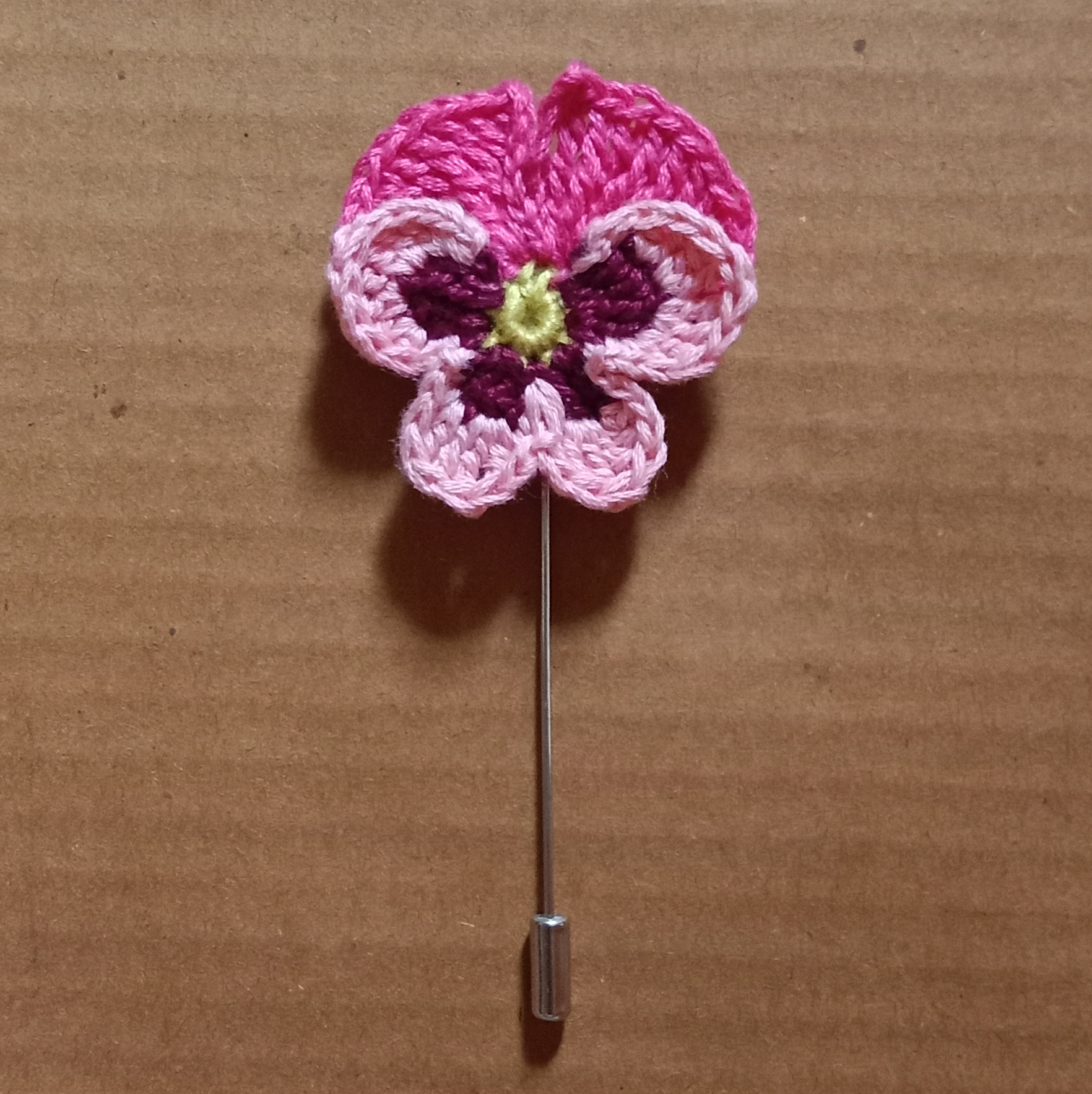 Crochet Pansy Flower Lapel Pin Brooch  image