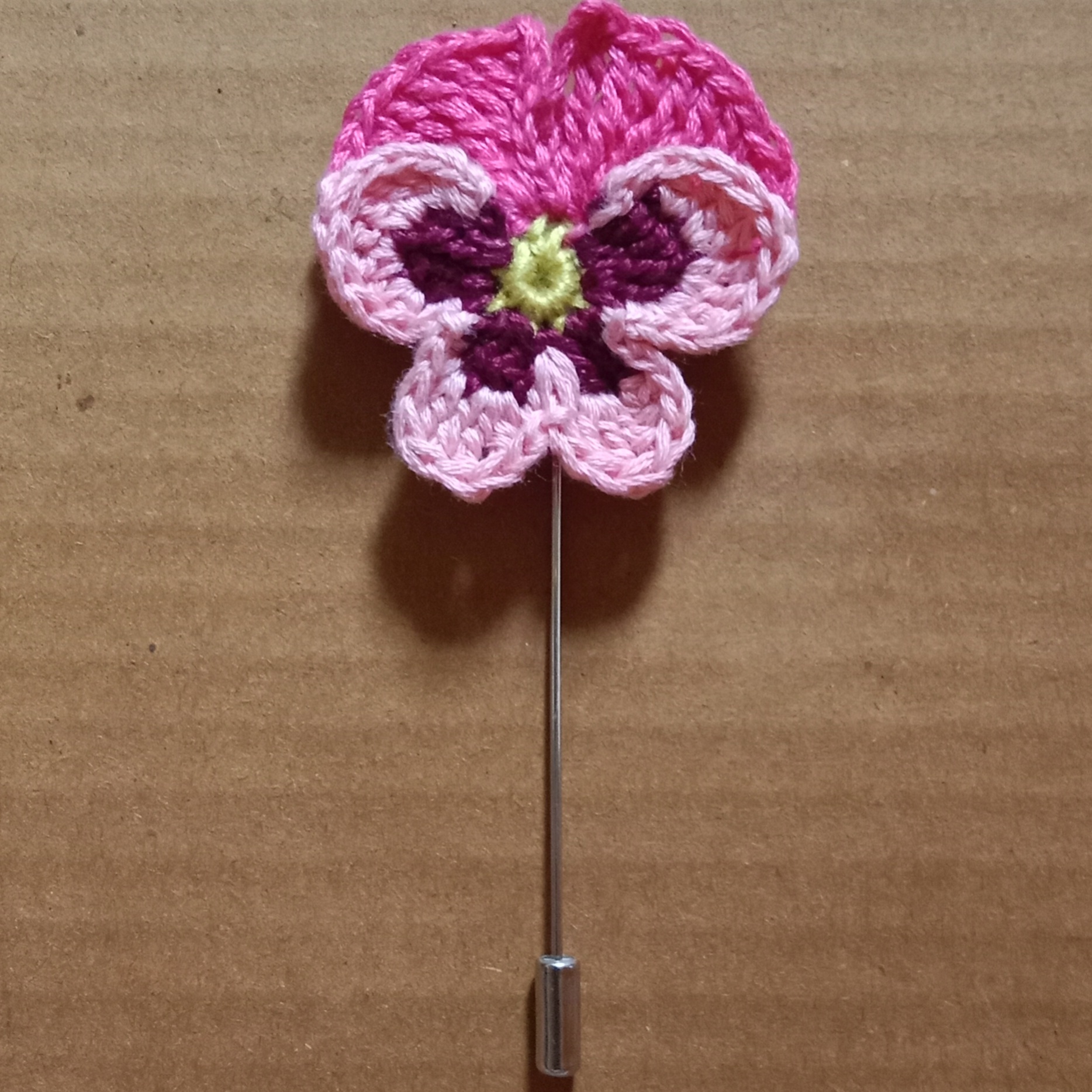 Crochet Pansy Flower Lapel Pin Brooch  image
