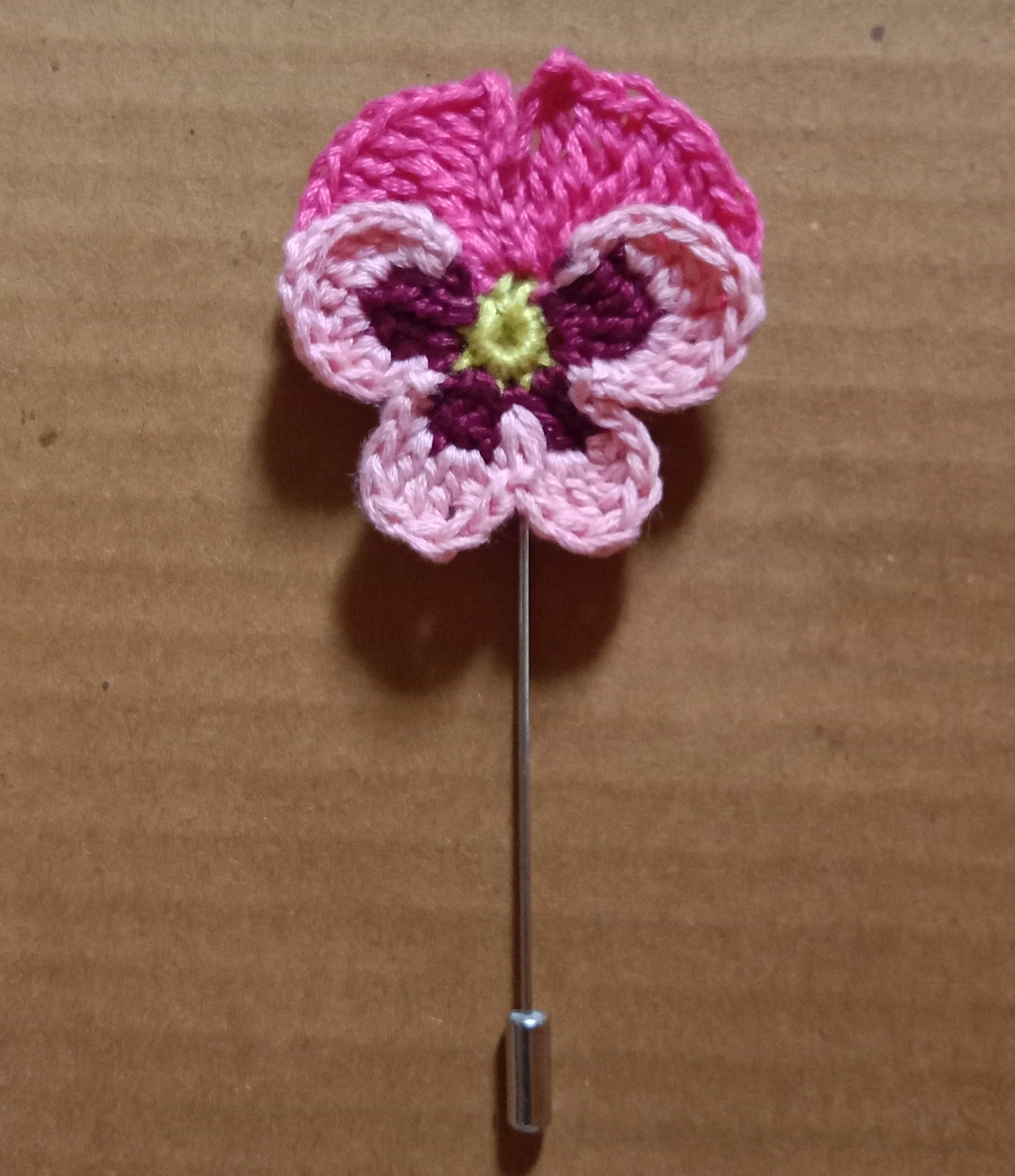 Crochet Pansy Flower Lapel Pin Brooch  image