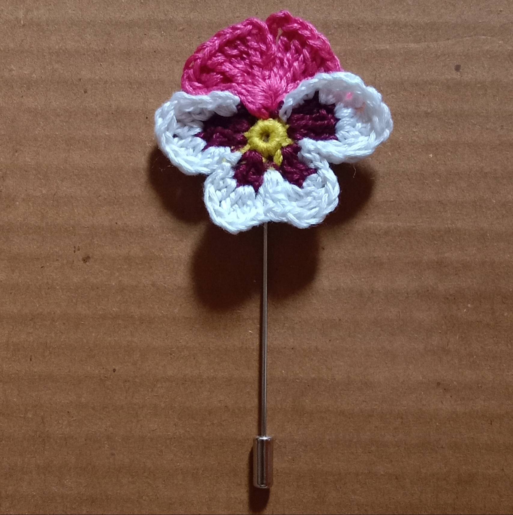 Crochet Pansy Flower Lapel Pin Brooch image