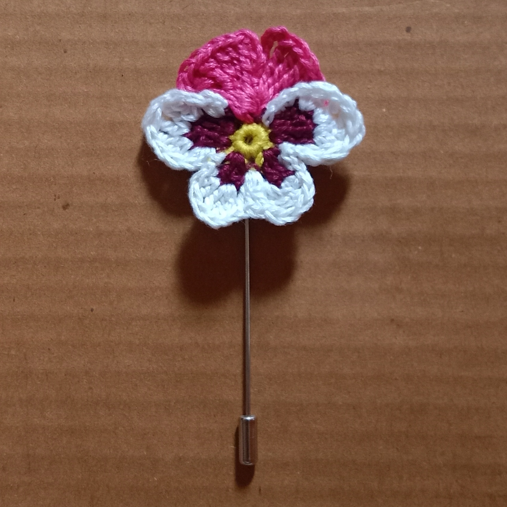 Crochet Pansy Flower Lapel Pin Brooch image
