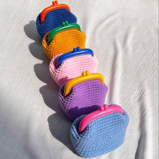 Handmade To Order Pack of 10 Crochet Woollen Clutch Pouch (Random Colours) image